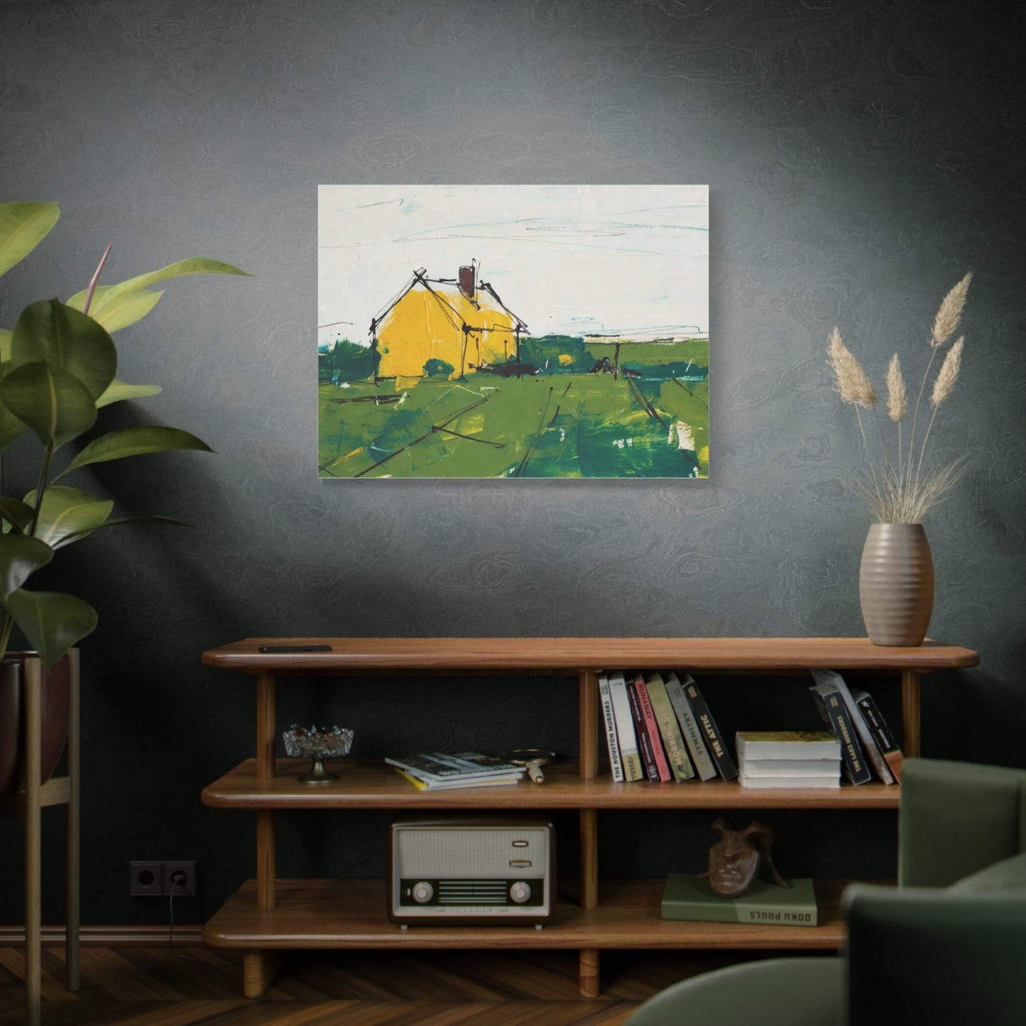 Yellow Cottage Landscape Canvas - Matte Stretched Wall Art