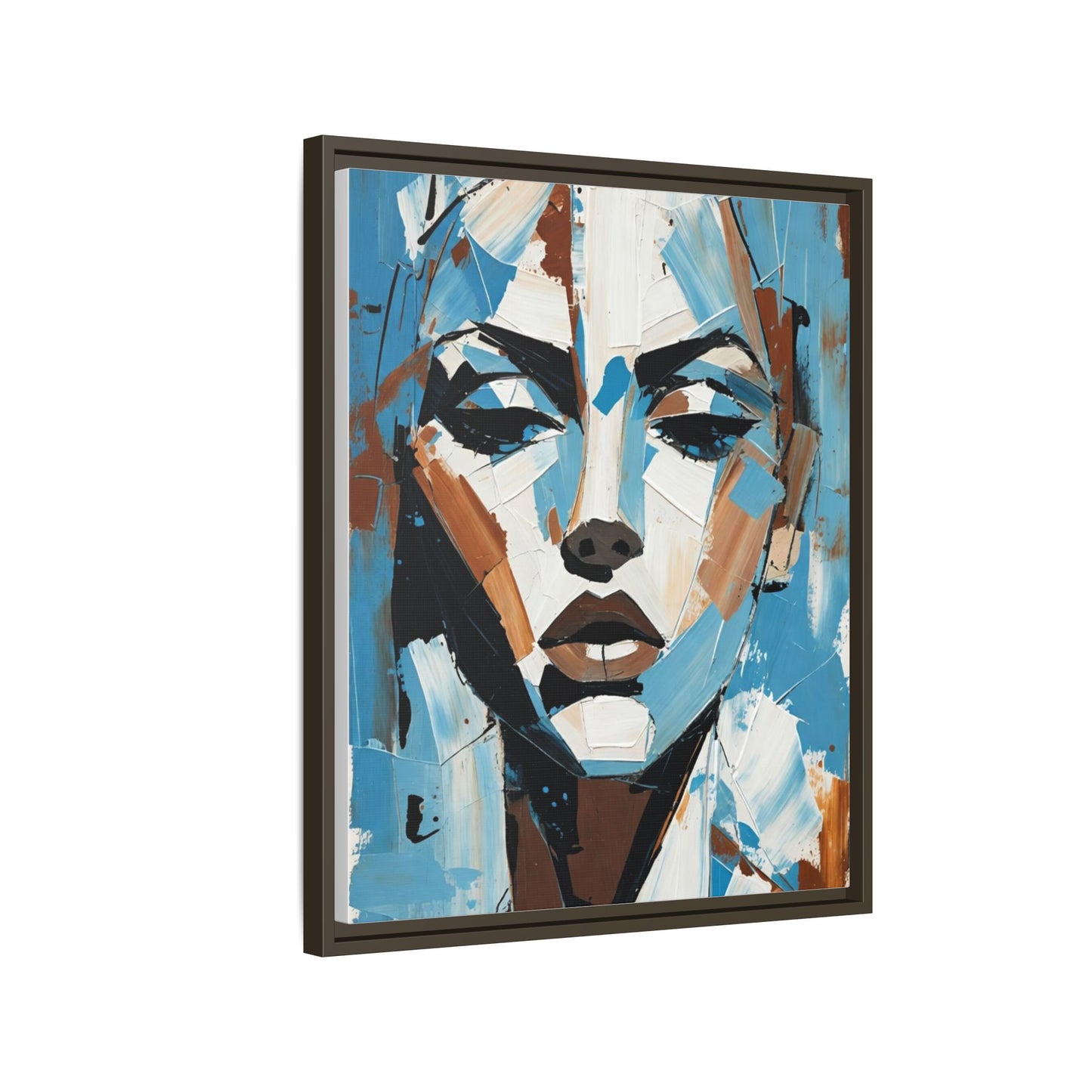 Abstract Blue Face Matte Canvas Wall Art — Framed Modern Portrait Print