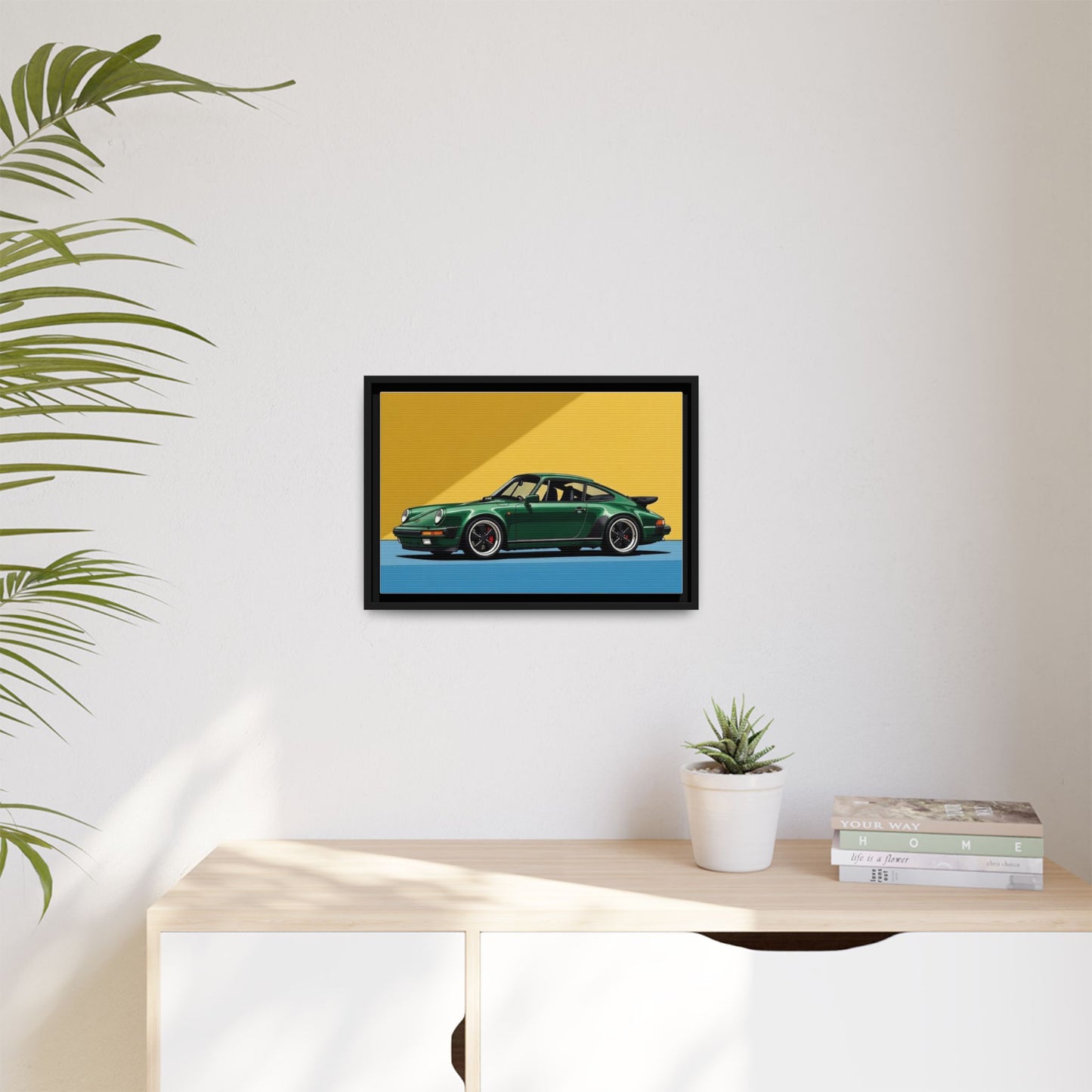 Framed Matte Canvas — Green Sports Car Wall Art