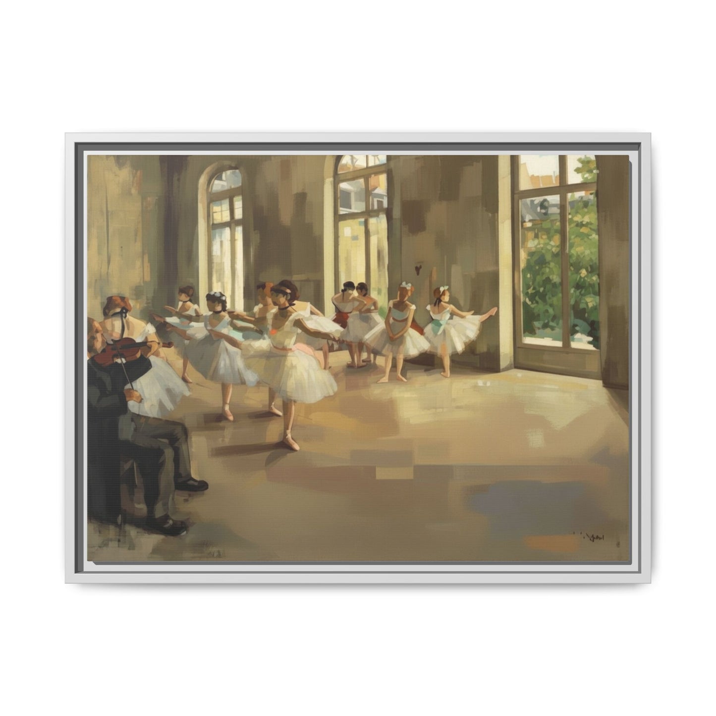 Framed Matte Canvas Print — Ballet Class Scene (Impressionist Dancers)