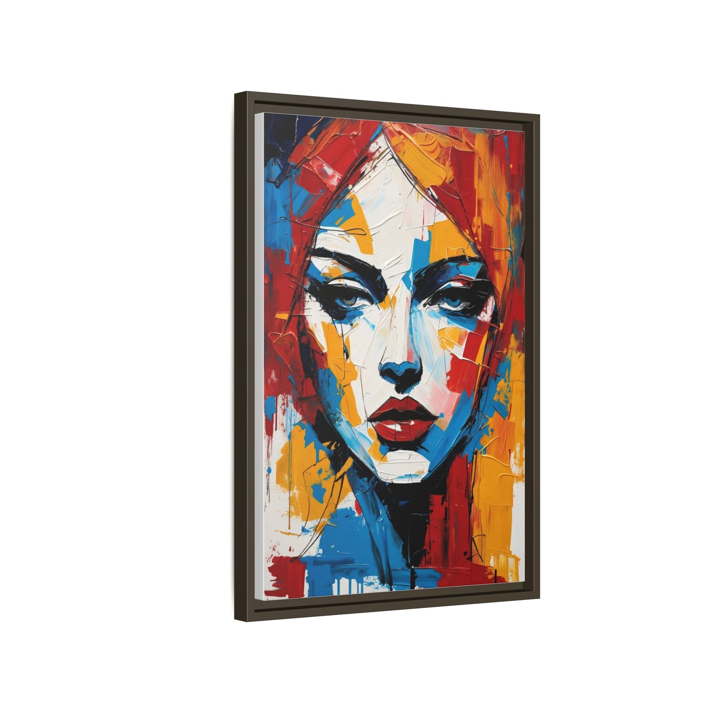 Framed Abstract Portrait Canvas — Colorful Female Face Wall Art
