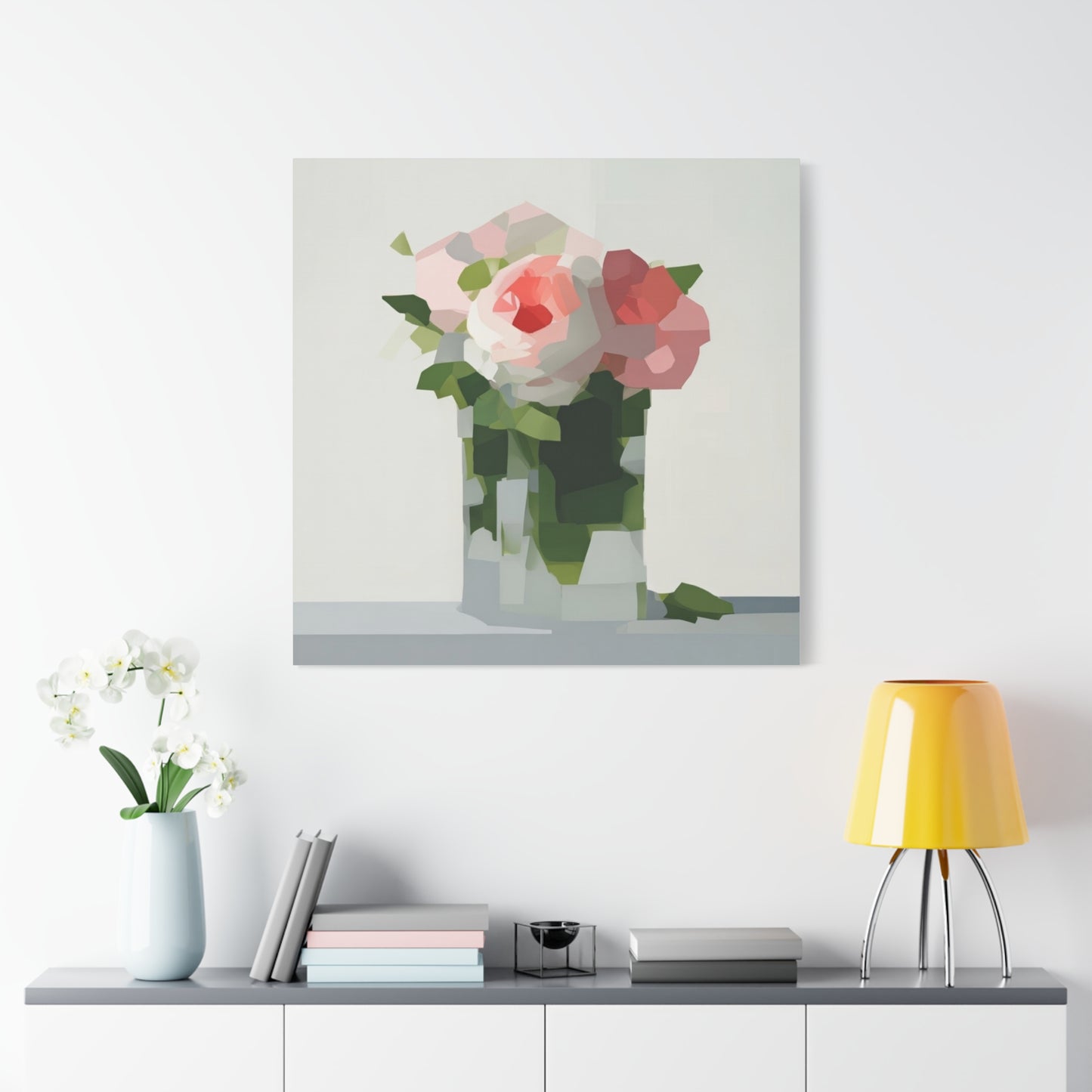 Pink Roses Geometric Canvas Print — Stretched Matte Wall Art