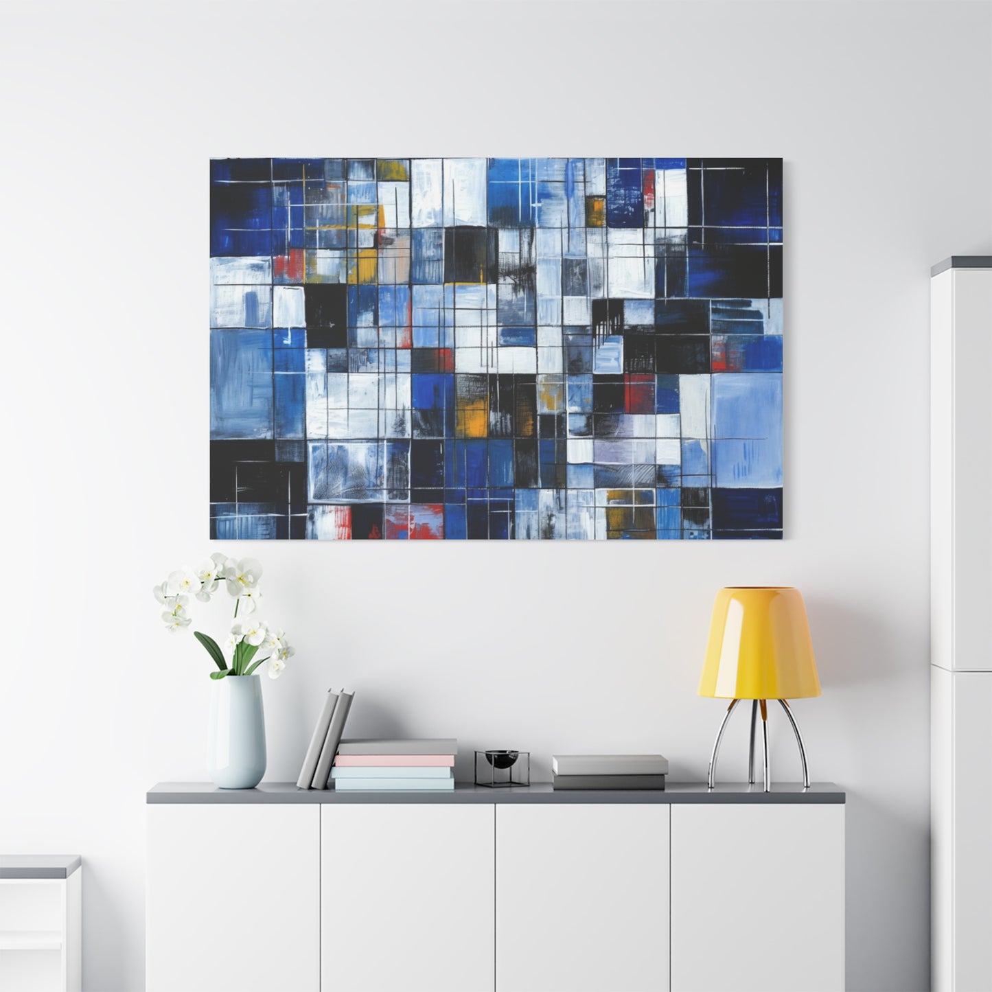 Abstract Blue Grid Matte Stretched Canvas Wall Art (1.25")