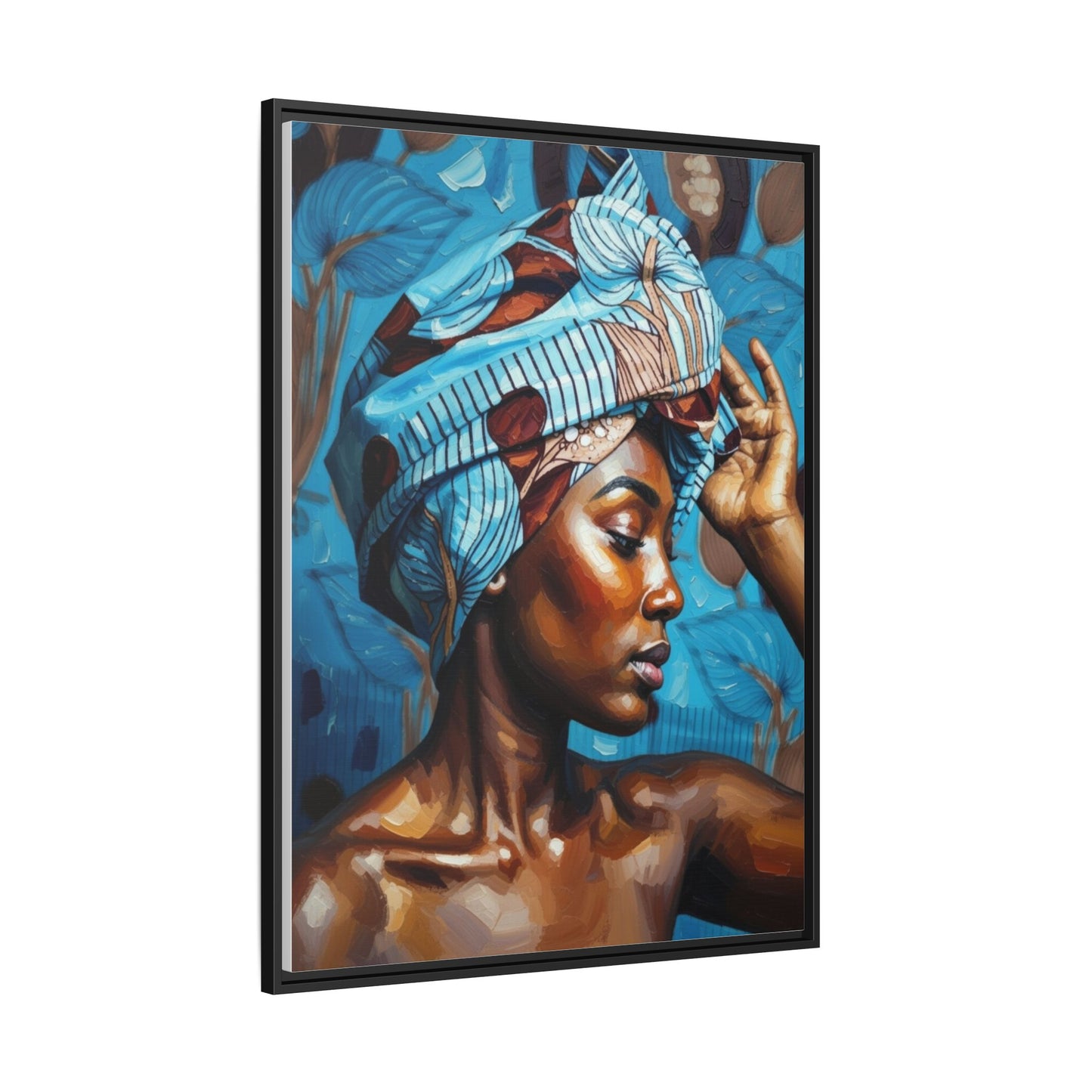 Framed Canvas Art — Portrait of Woman in Blue Headwrap