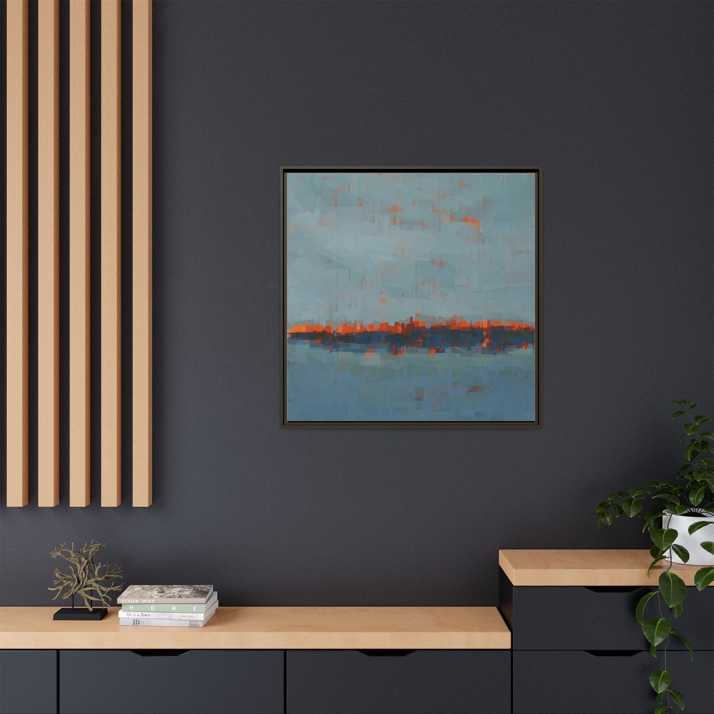 Framed Canvas Art — Teal & Orange Abstract Seascape