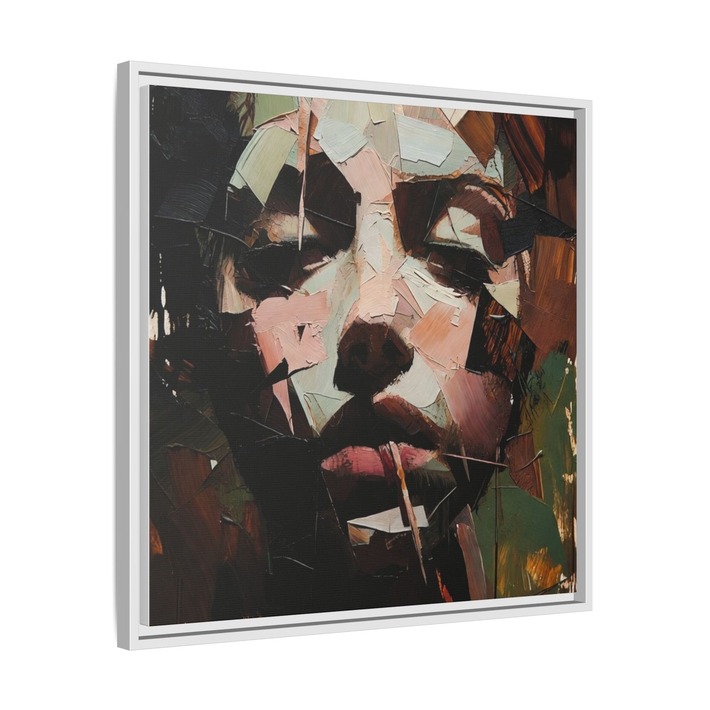 Matte Framed Canvas Art — Abstract Female Portrait, Moody Multicolor
