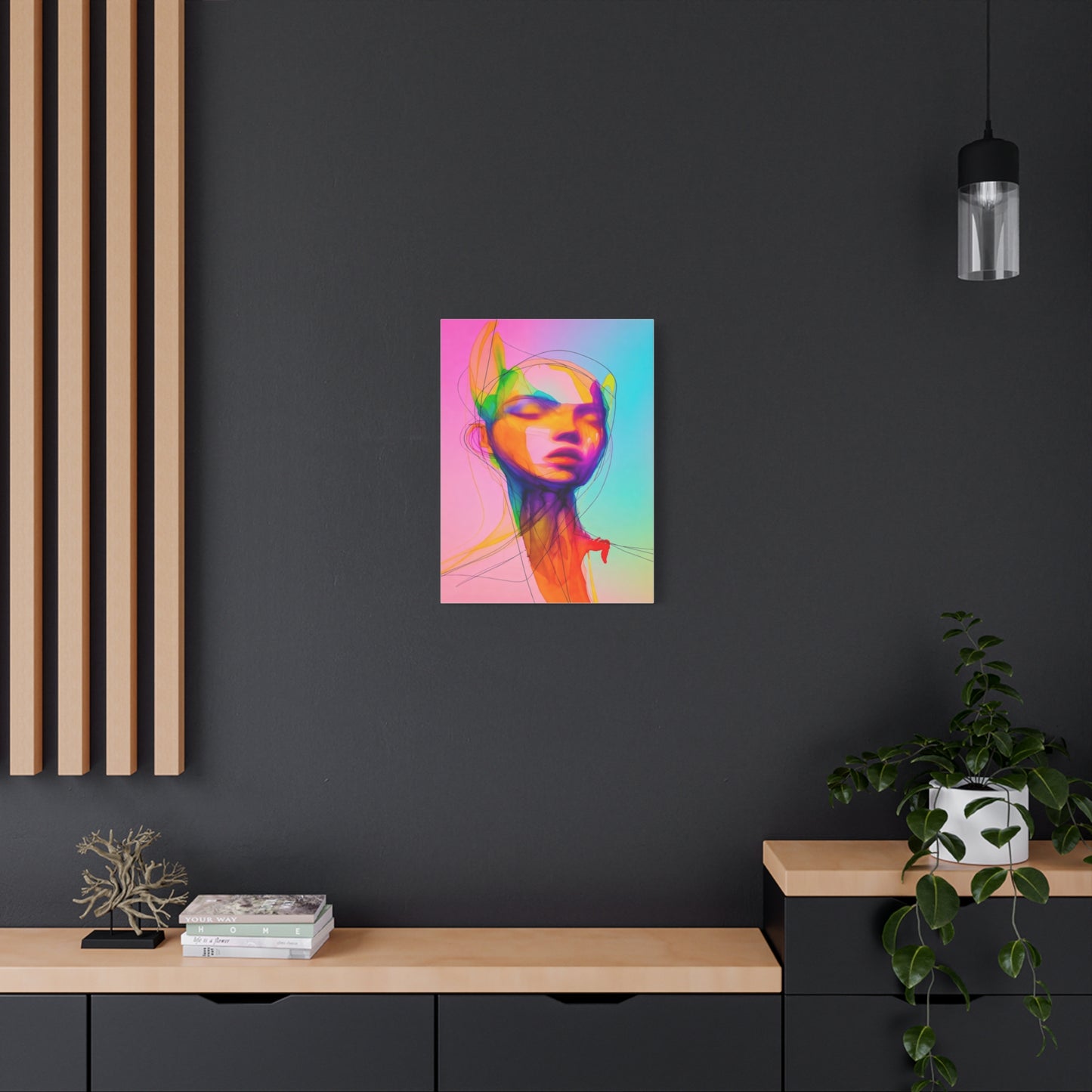 Abstract Neon Portrait Matte Canvas Wall Art