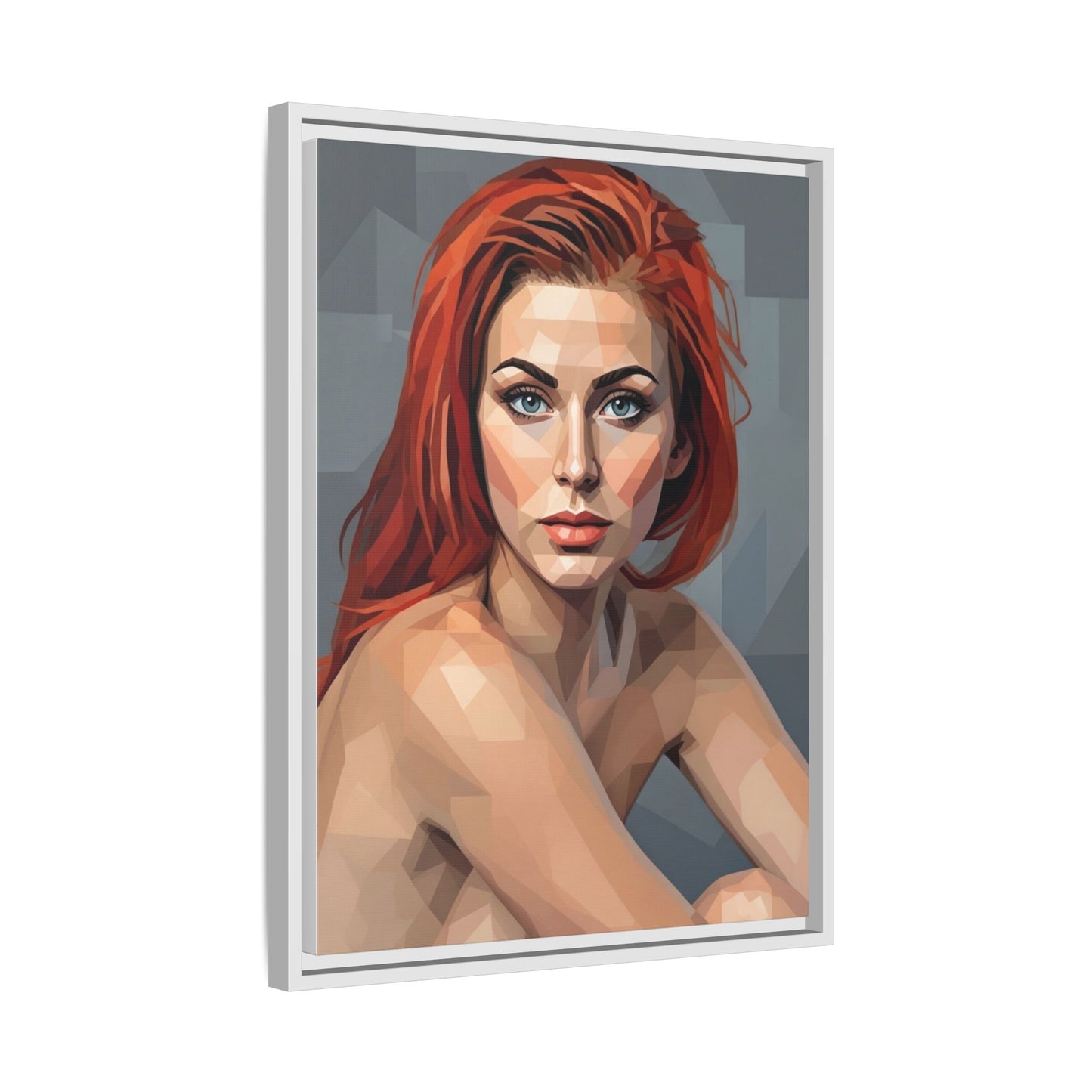 Framed Matte Canvas Portrait — Geometric Redhead Wall Art