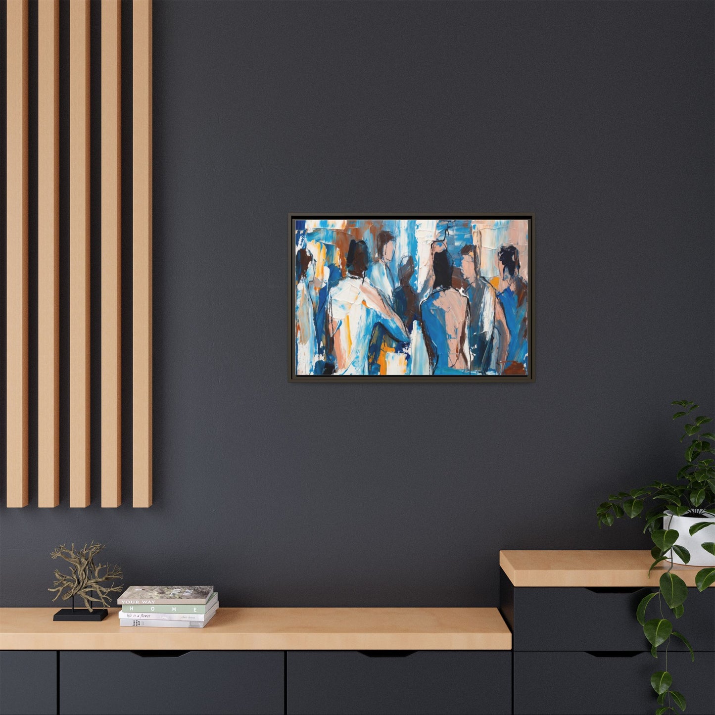 Abstract Coastal Figures Matte Canvas Framed Wall Art