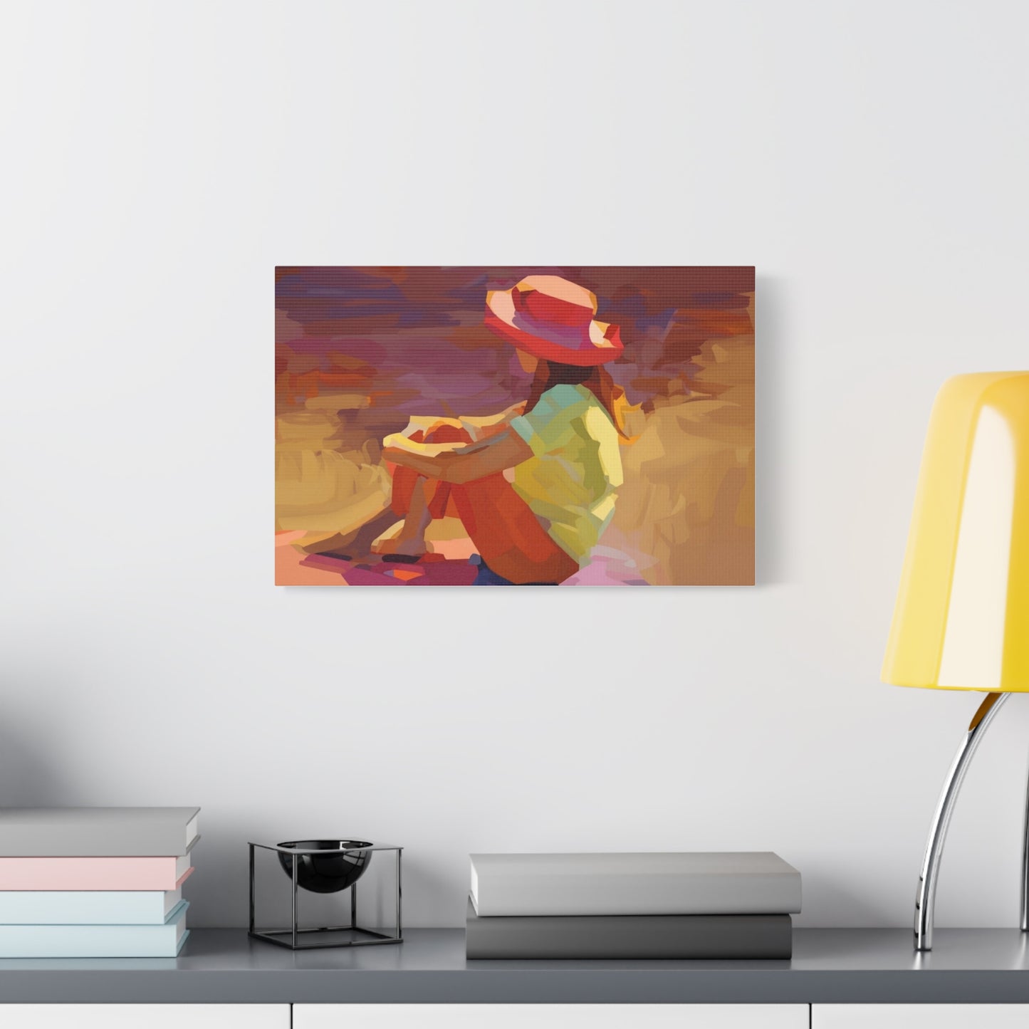 Sunset Daydream Canvas Art — Girl in Hat Matte Stretched Wall Art