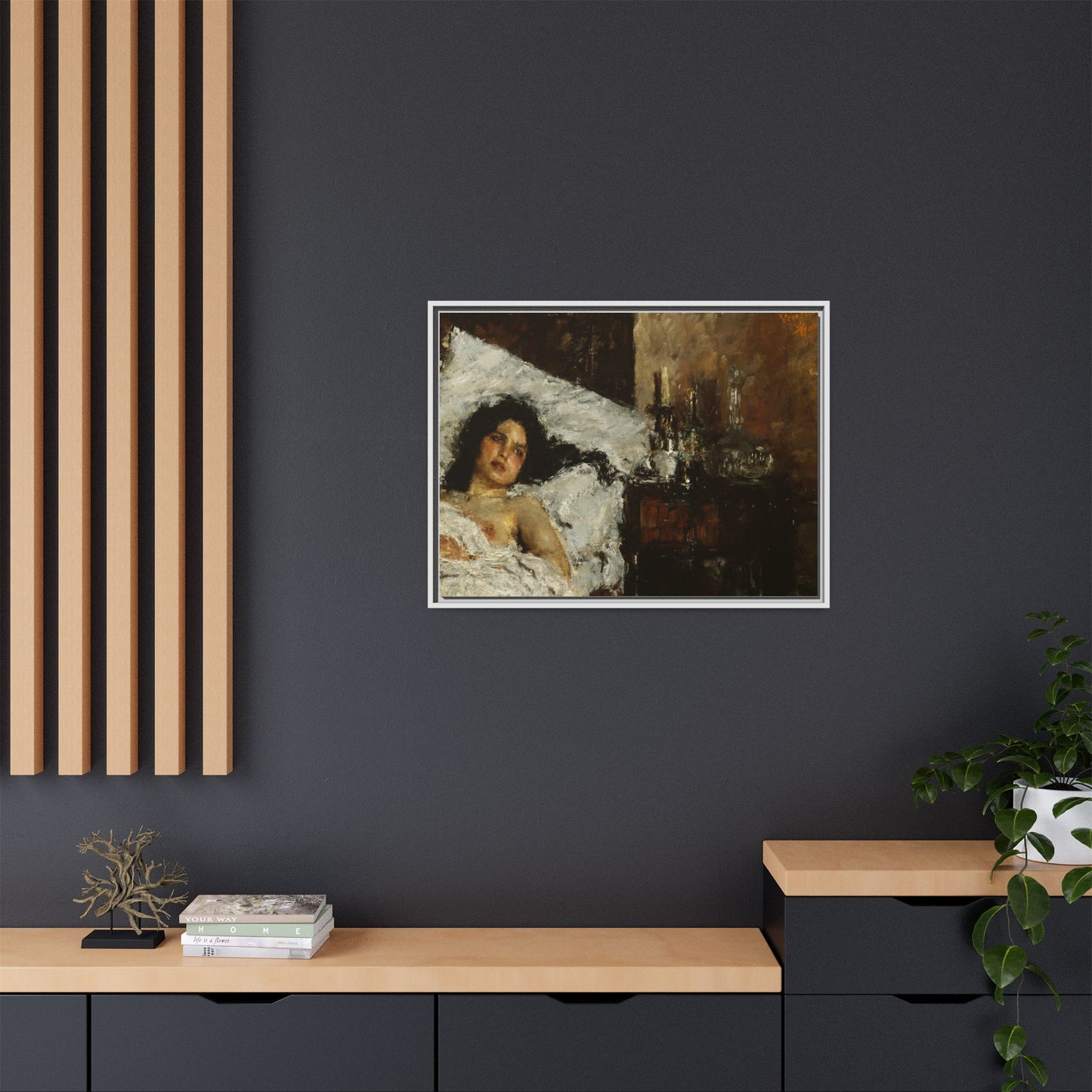 Resting by Antonio Mancini Framed Matte Canvas Wall Art Print