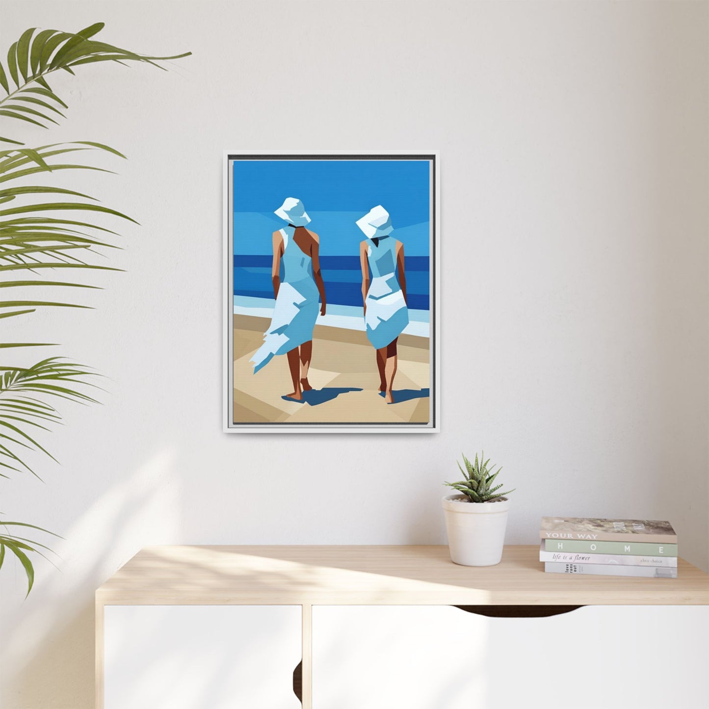Seaside Stroll Matte Canvas Framed Print — Coastal Beach Art