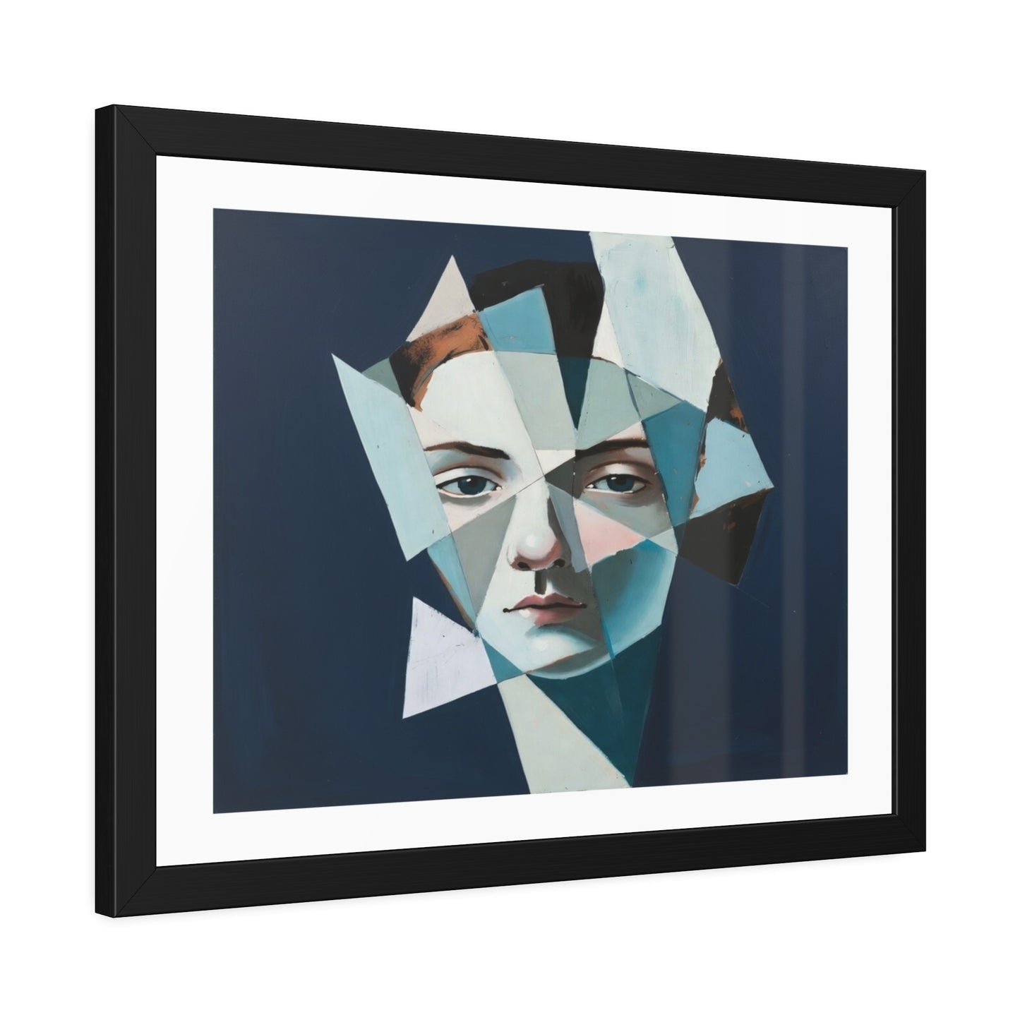 Abstract Geometric Portrait Framed Poster — Modern Blue Art Print
