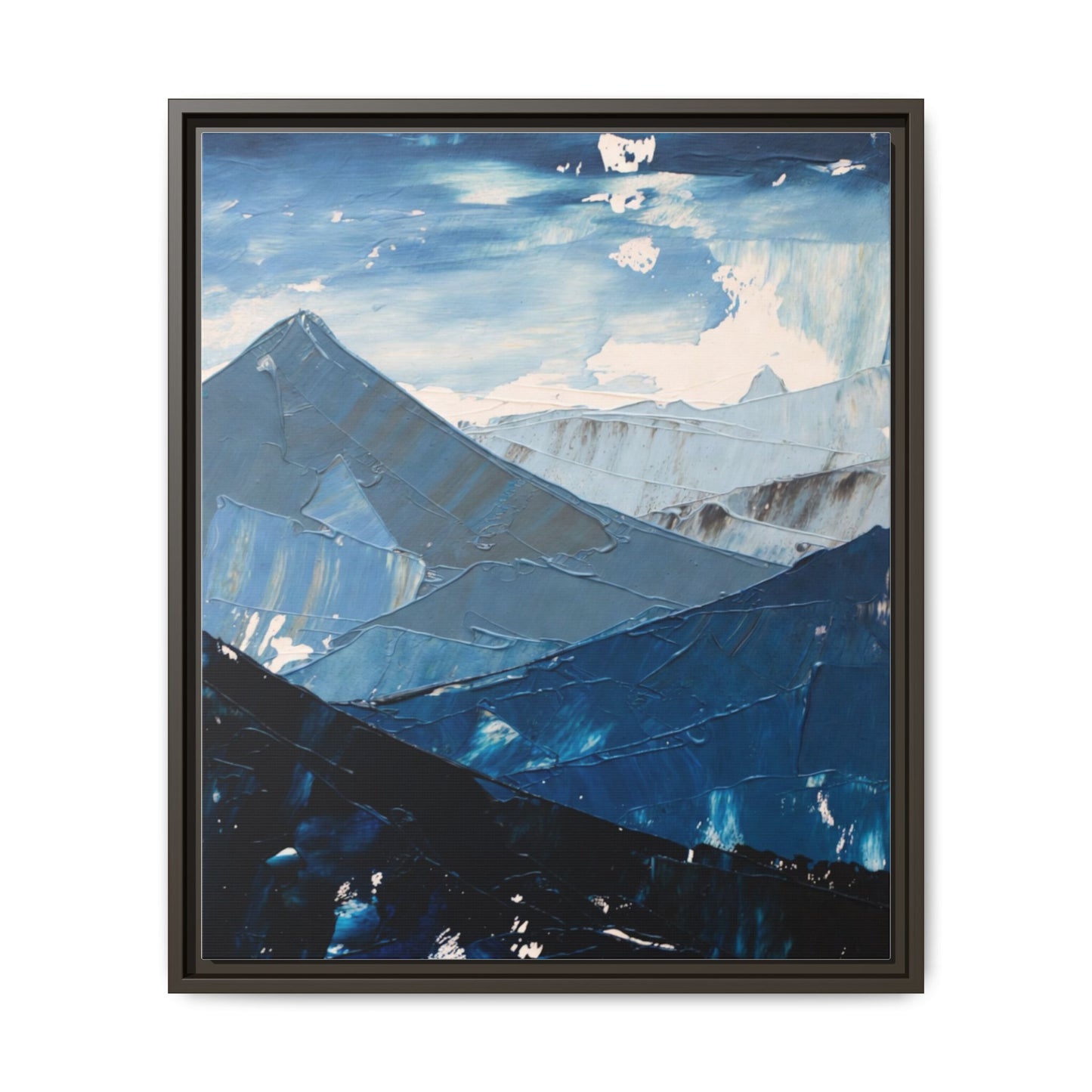 Blue Mountain Landscape Matte Canvas Framed | Abstract Mountain Wall Art