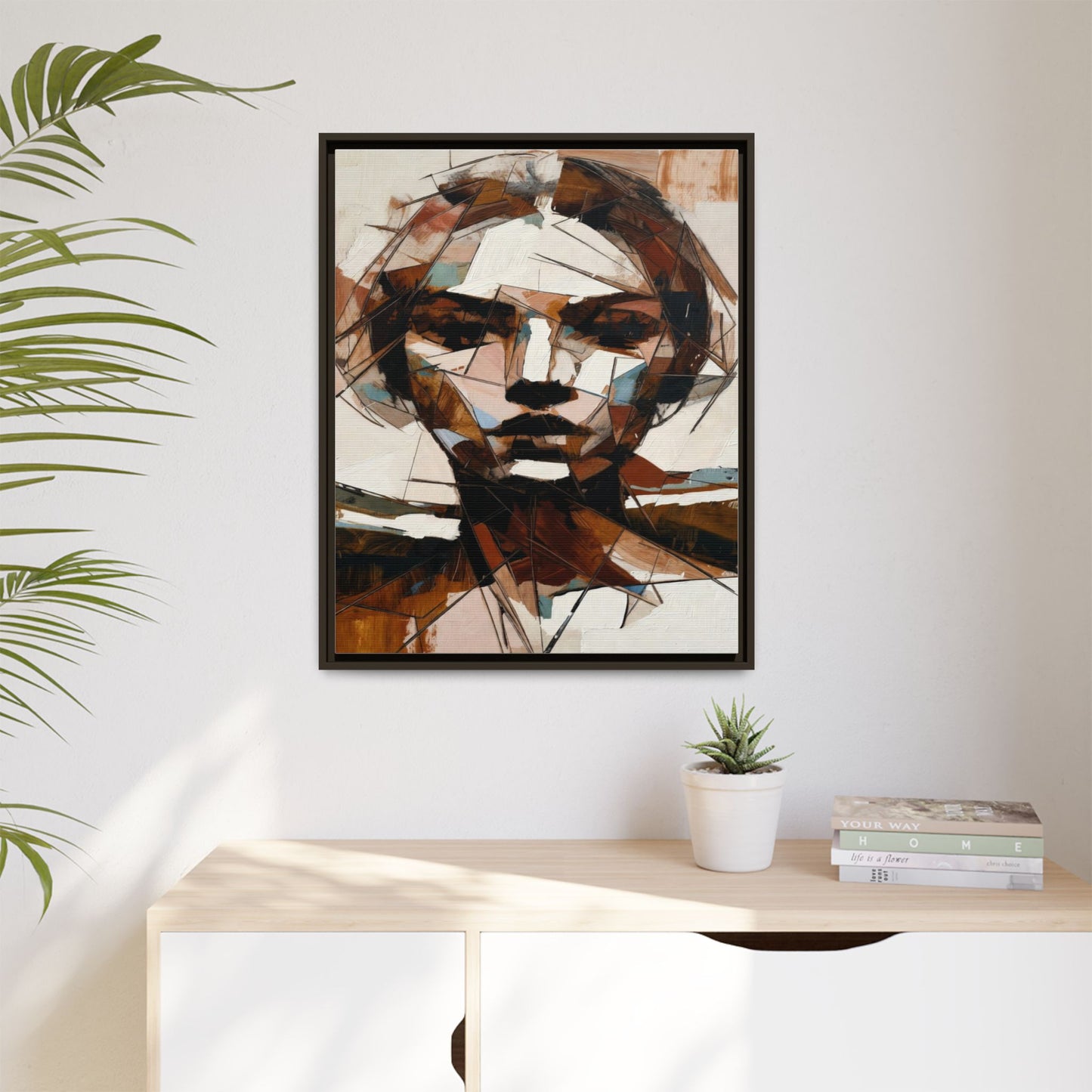 Abstract Woman Portrait Matte Canvas Framed — Geometric Multi-Color Wall Art