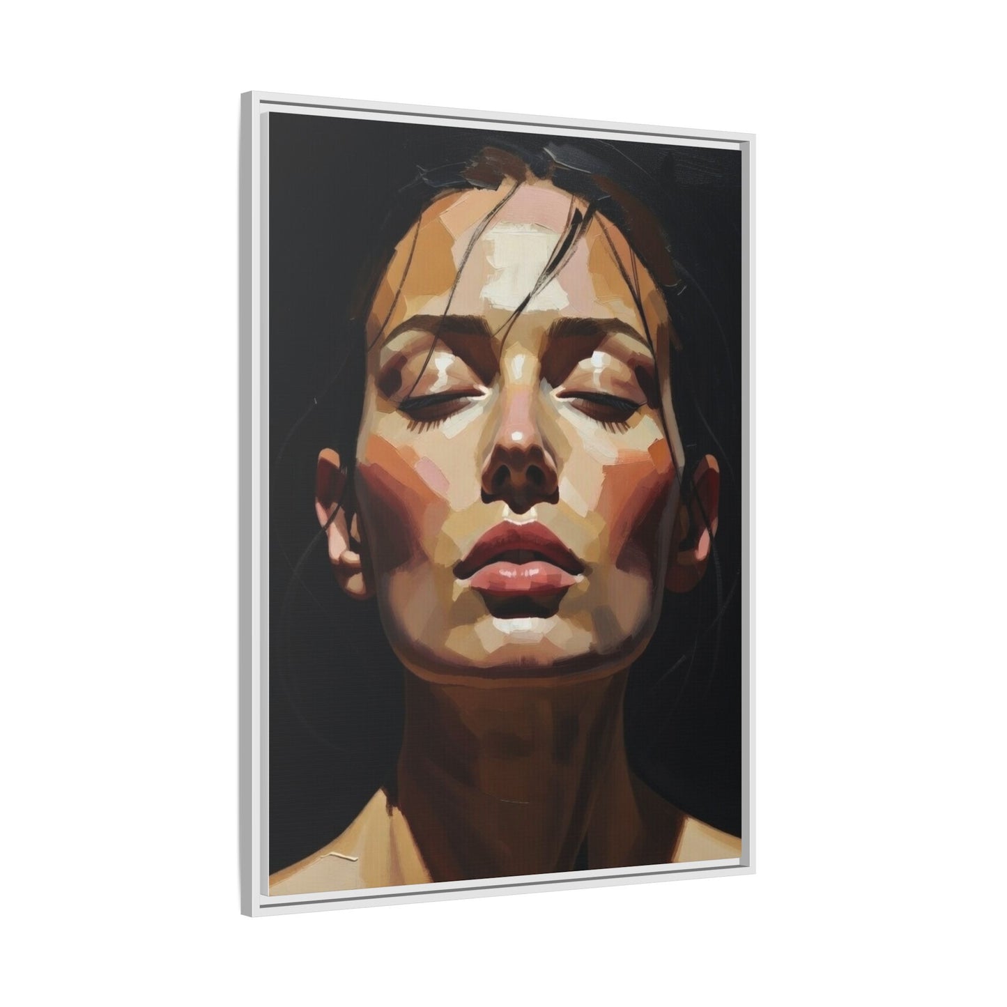 Framed Matte Canvas Portrait – Woman with Eyes Closed (Multi‑Color)