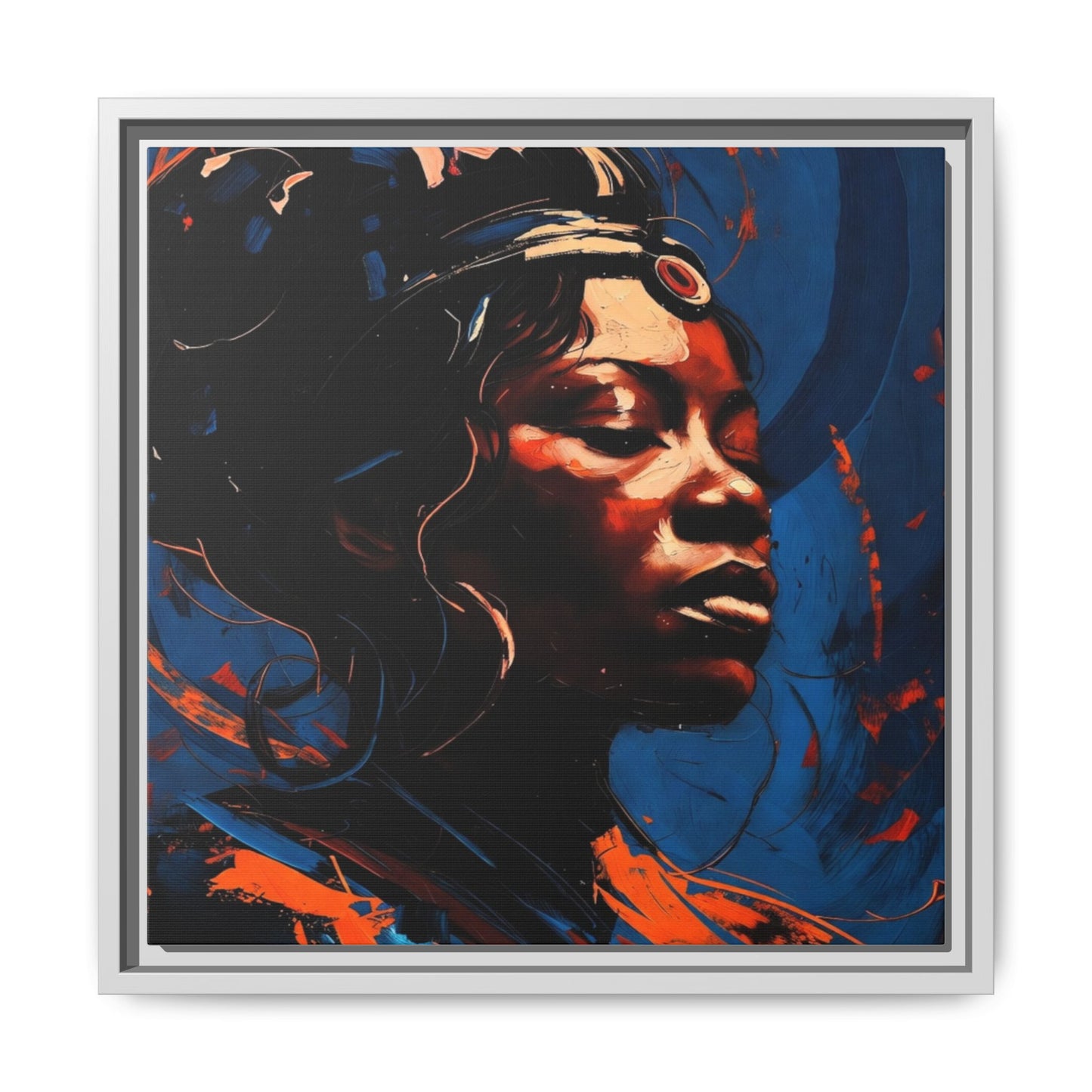 Framed Matte Canvas Art - Vibrant Portrait of a Black Woman (Multi-Color)