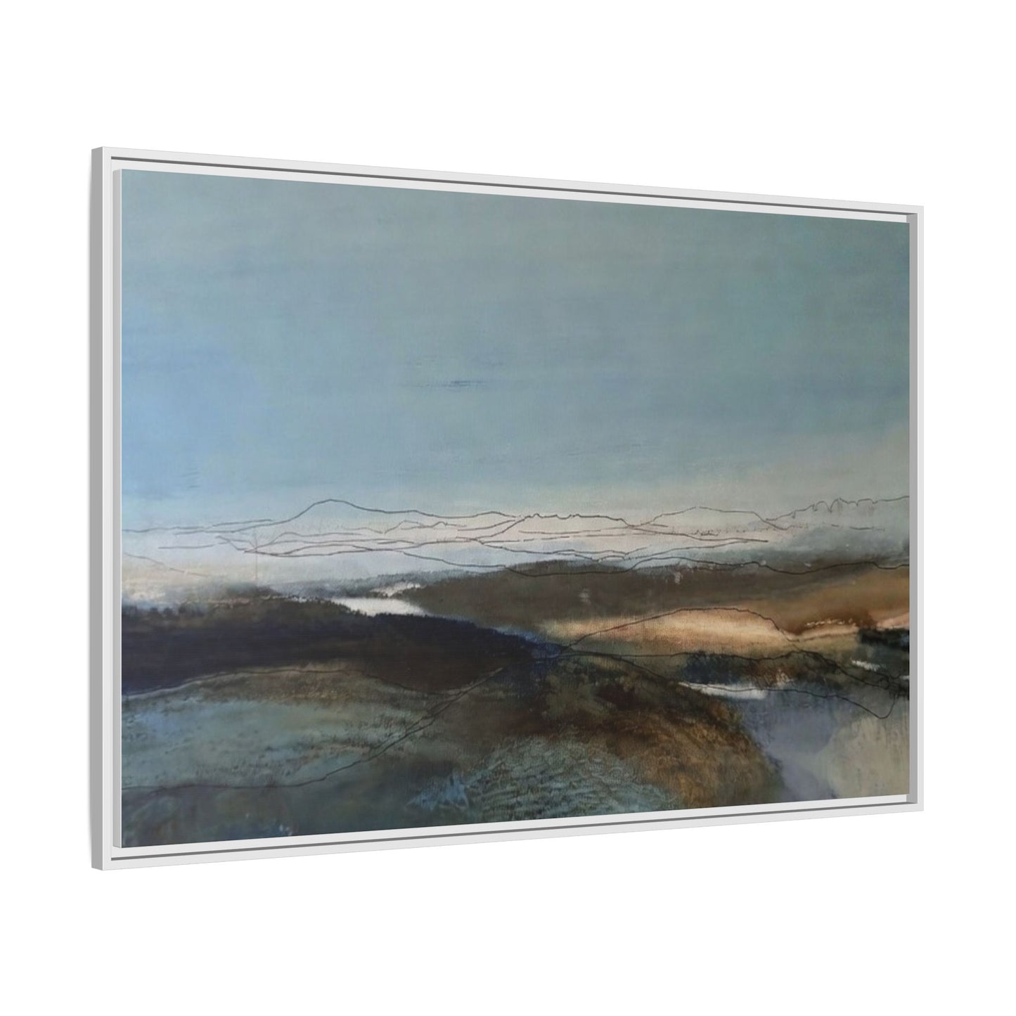 Framed Matte Canvas Wall Art — Serene Abstract Blue Landscape