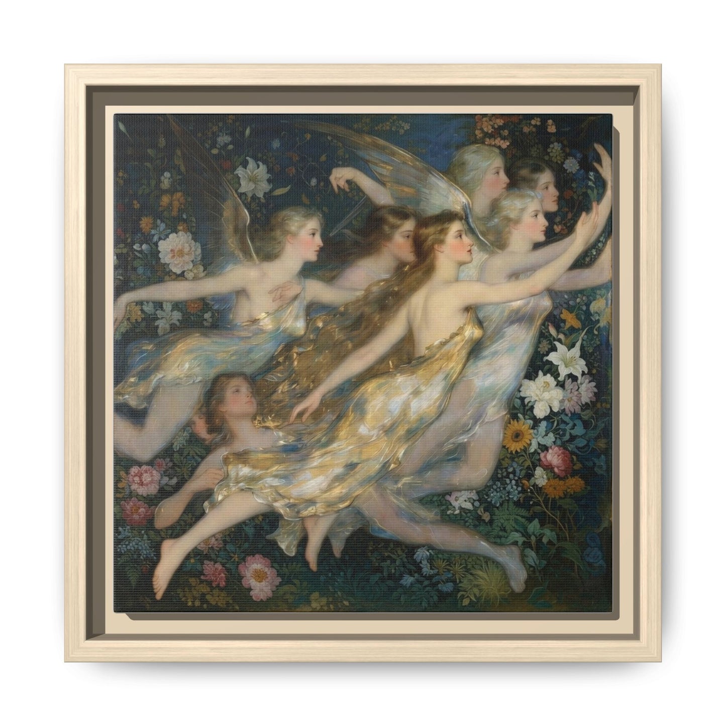 Framed Matte Canvas Wall Art — Vintage Fairies & Floral Painting