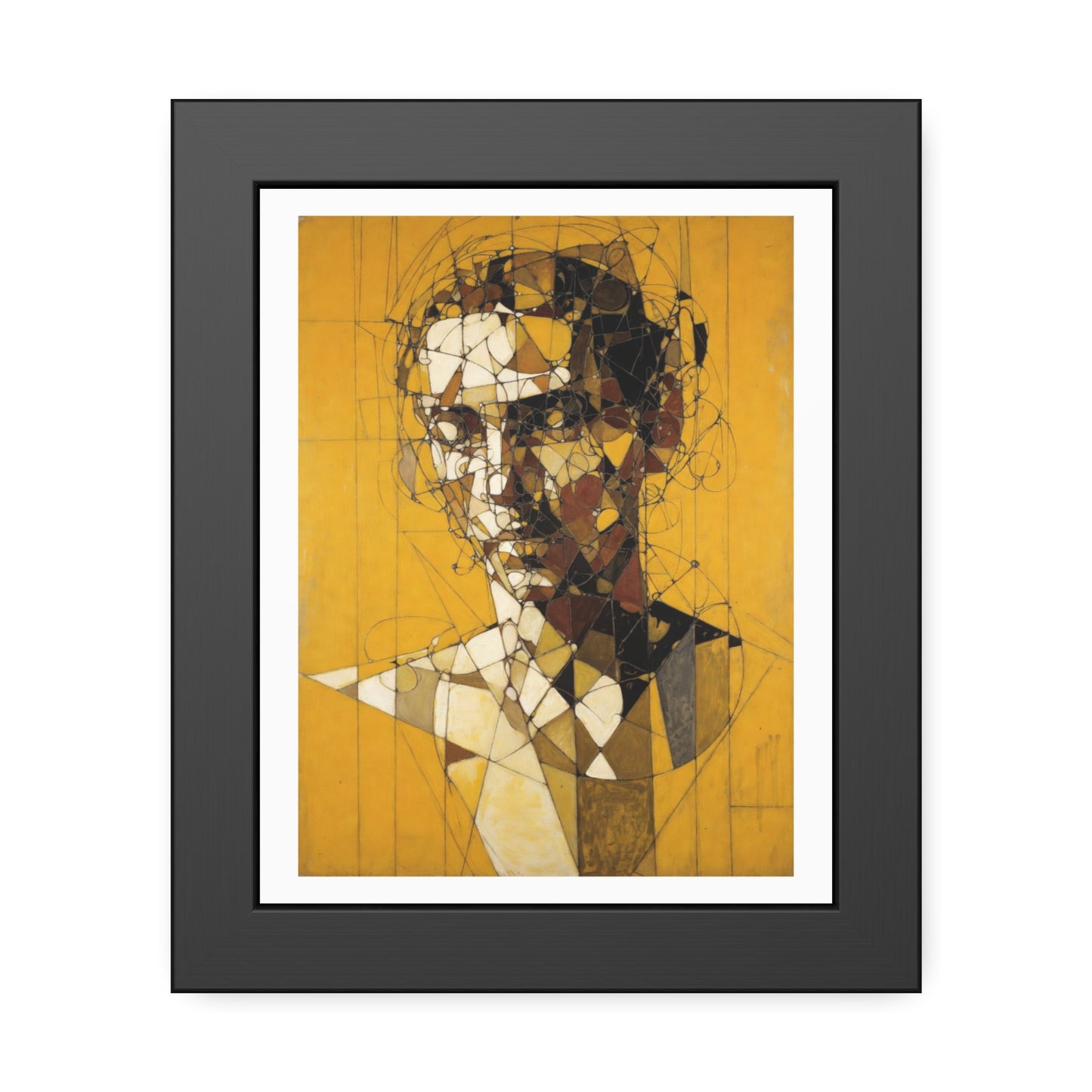 Framed Poster — Abstract Geometric Portrait on Mustard Yellow
