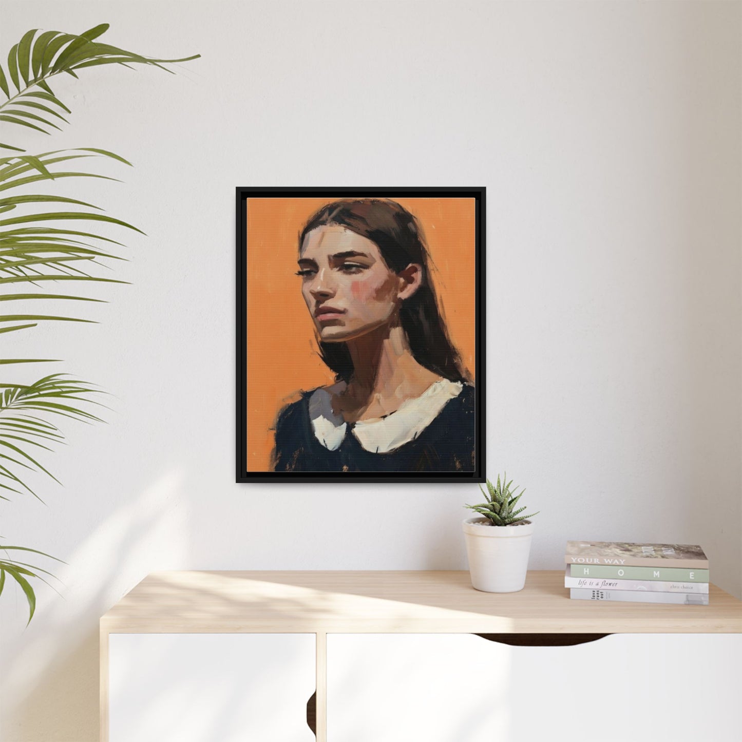 Framed Matte Canvas Portrait Art — Modern Figurative Painting on Orange