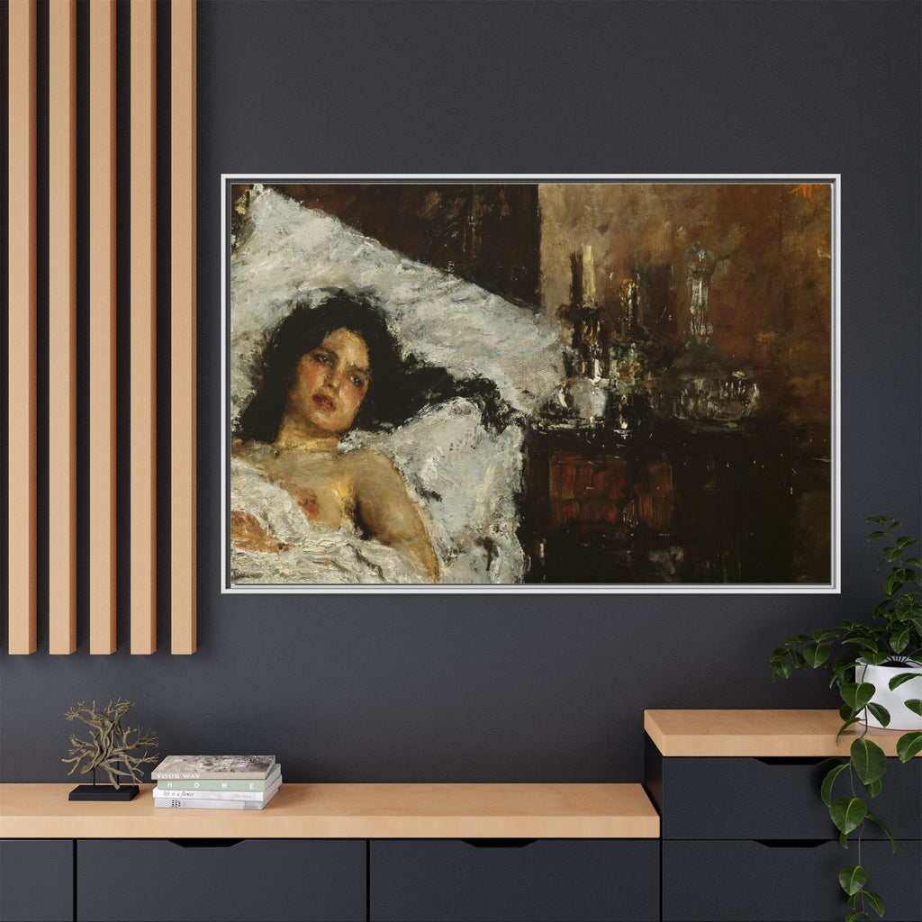 Resting by Antonio Mancini Framed Matte Canvas Wall Art Print