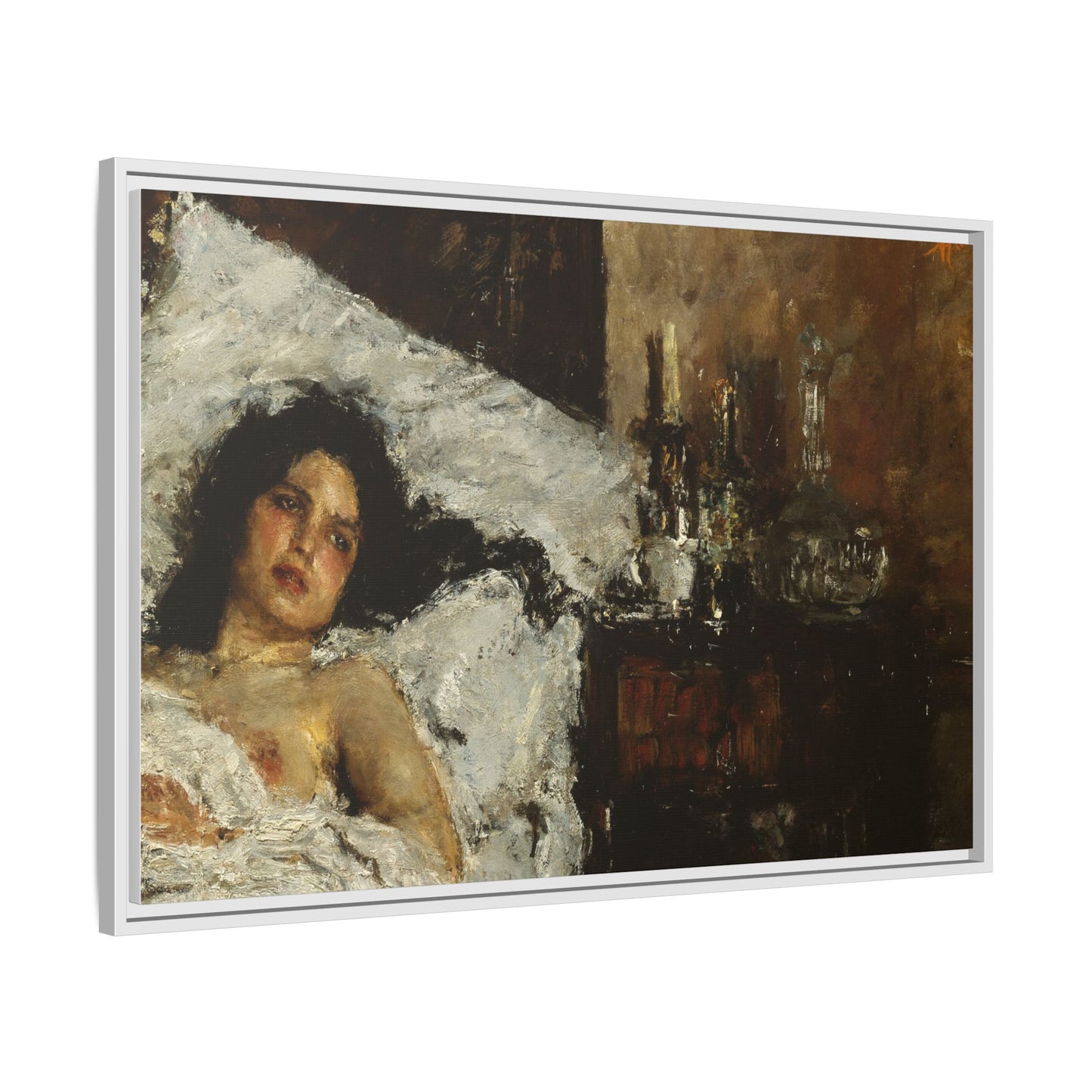 Resting by Antonio Mancini Framed Matte Canvas Wall Art Print