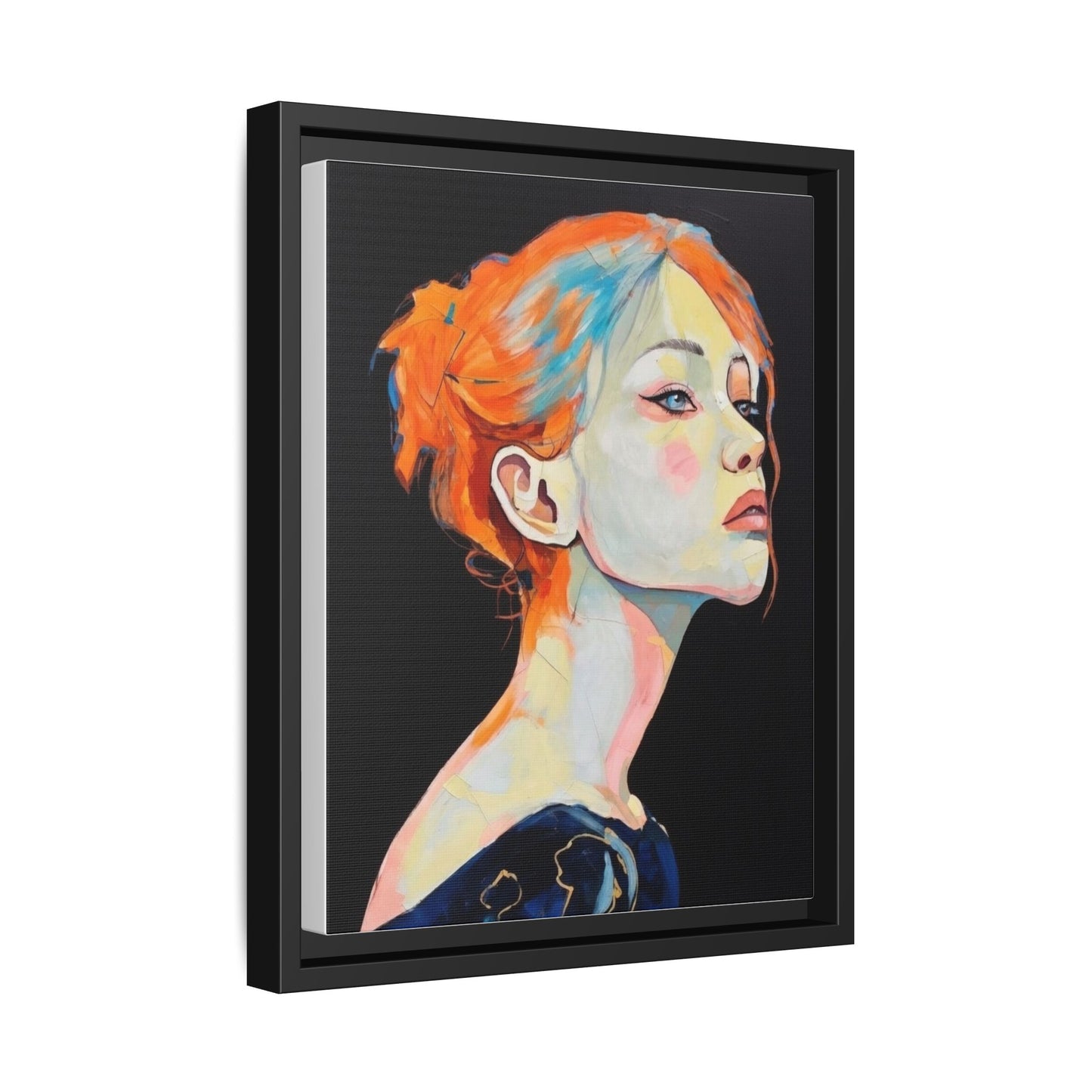 Framed Matte Canvas Portrait — Vibrant Multi‑Color Woman Wall Art