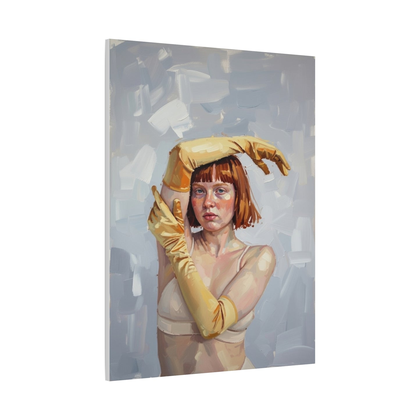 Portrait Canvas Print — Redheaded Woman with Yellow Gloves, Matte Stretched Art