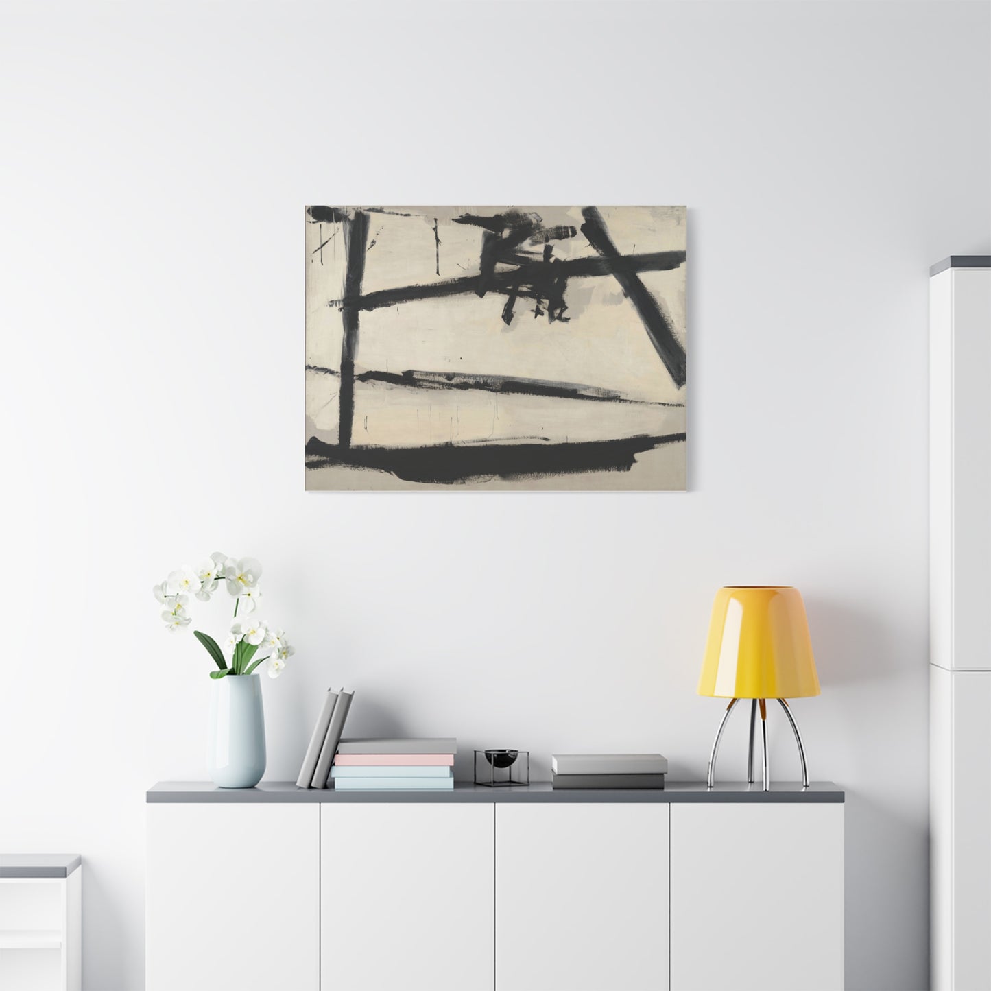 Painting Number 2 by Franz Kline Abstract Black and White Stretched Canvas Art – Matte Wall Decor