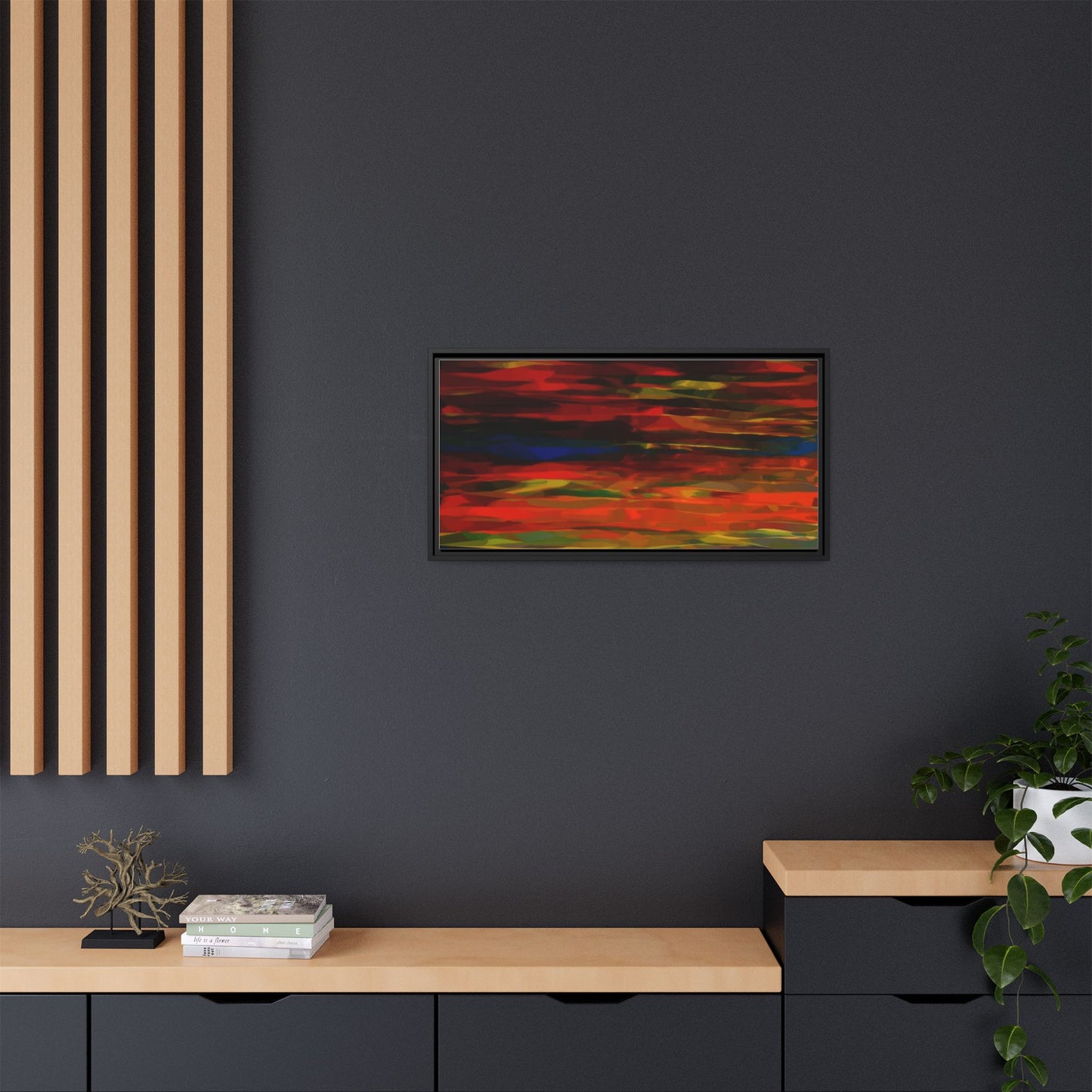Abstract Multi-Color Matte Canvas Framed Wall Art — Bold Red & Blue Modern Painting