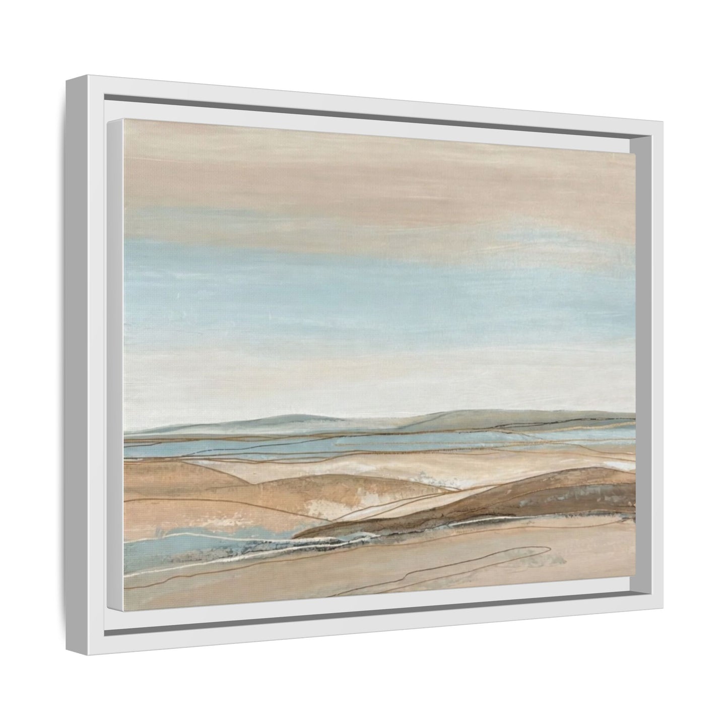 Framed Abstract Landscape Matte Canvas — Serene Coastal Horizon Wall Art