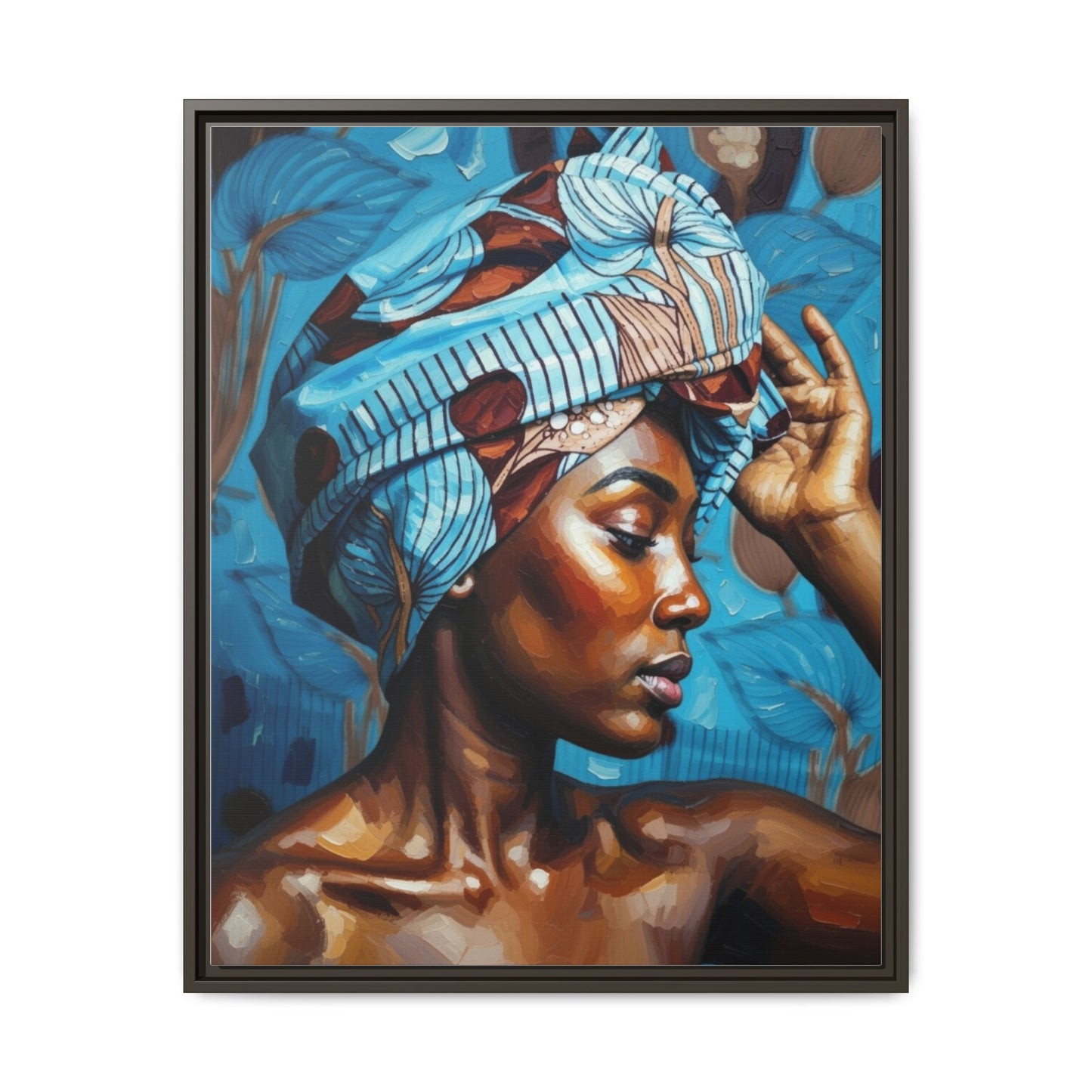 Framed Canvas Art — Portrait of Woman in Blue Headwrap