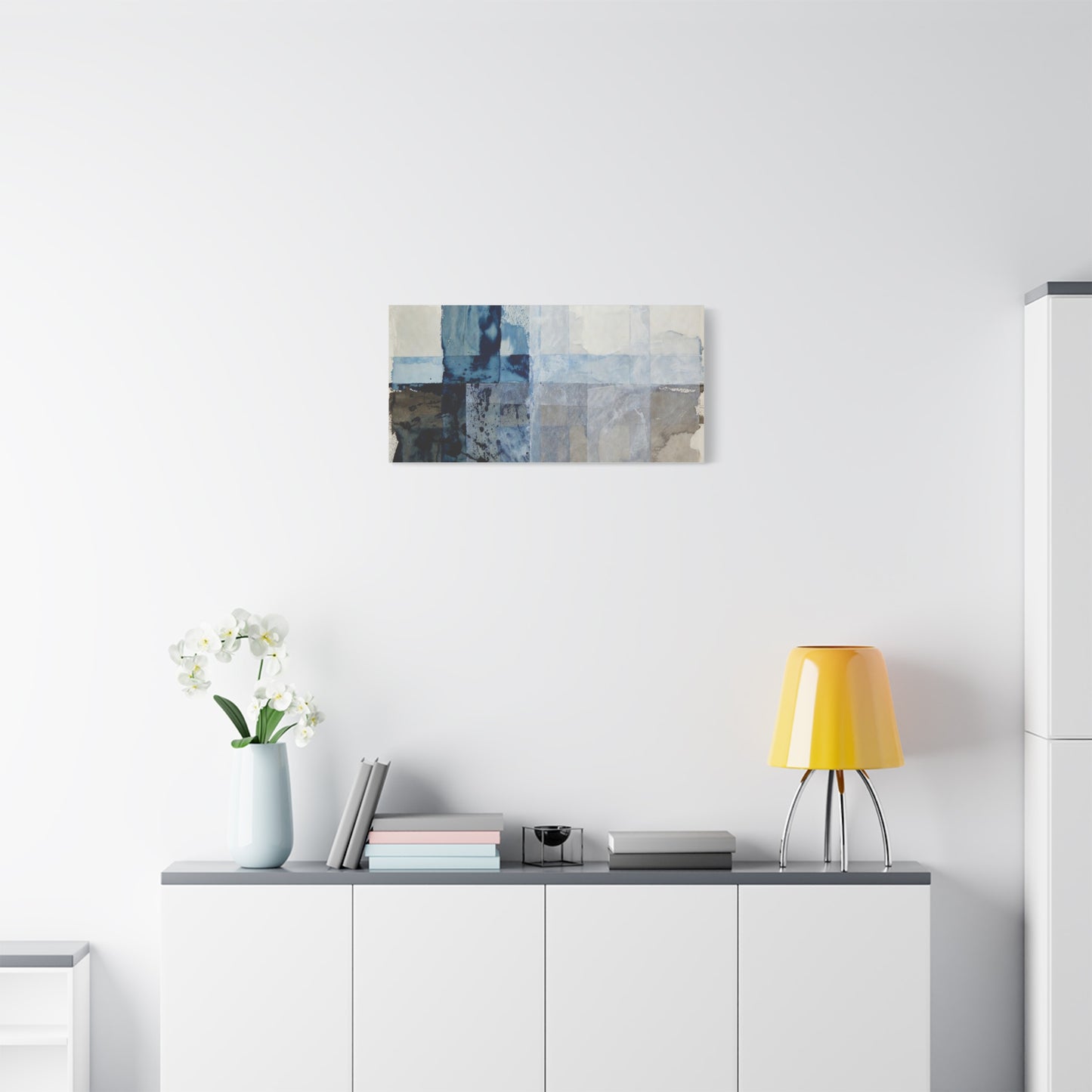 Abstract Blue Geometric Canvas Art — Stretched Matte Wall Decor