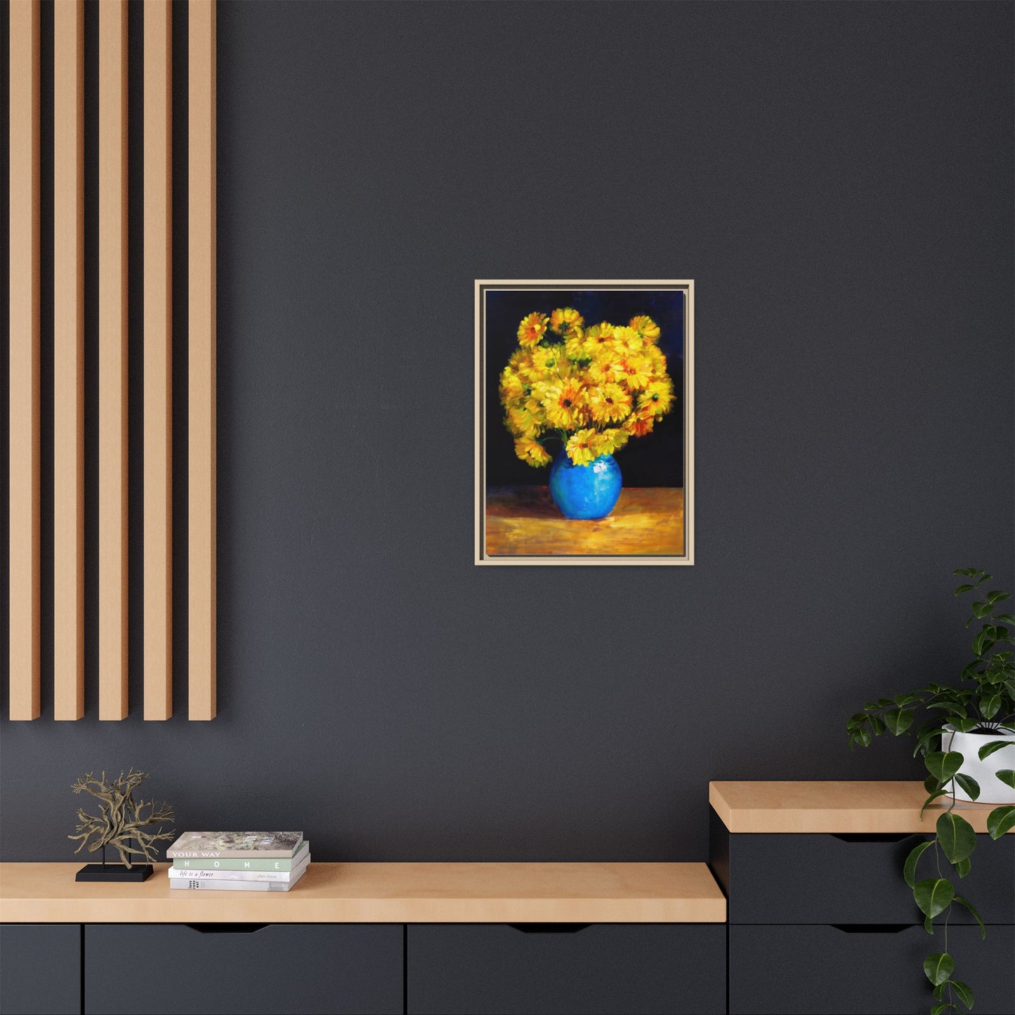 Yellow Daisy Bouquet Matte Canvas Framed Wall Art