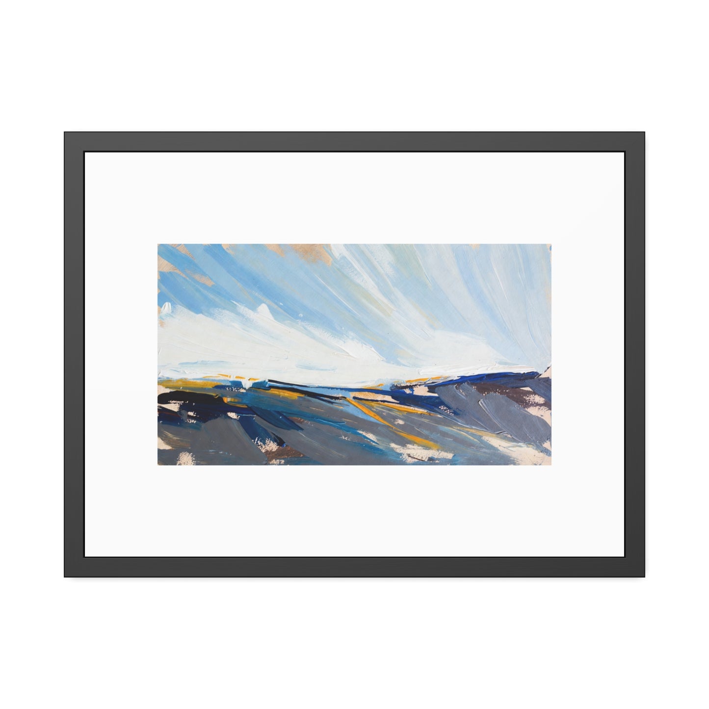 Abstract Coastal Landscape Framed Poster — Blue Seascape Wall Art