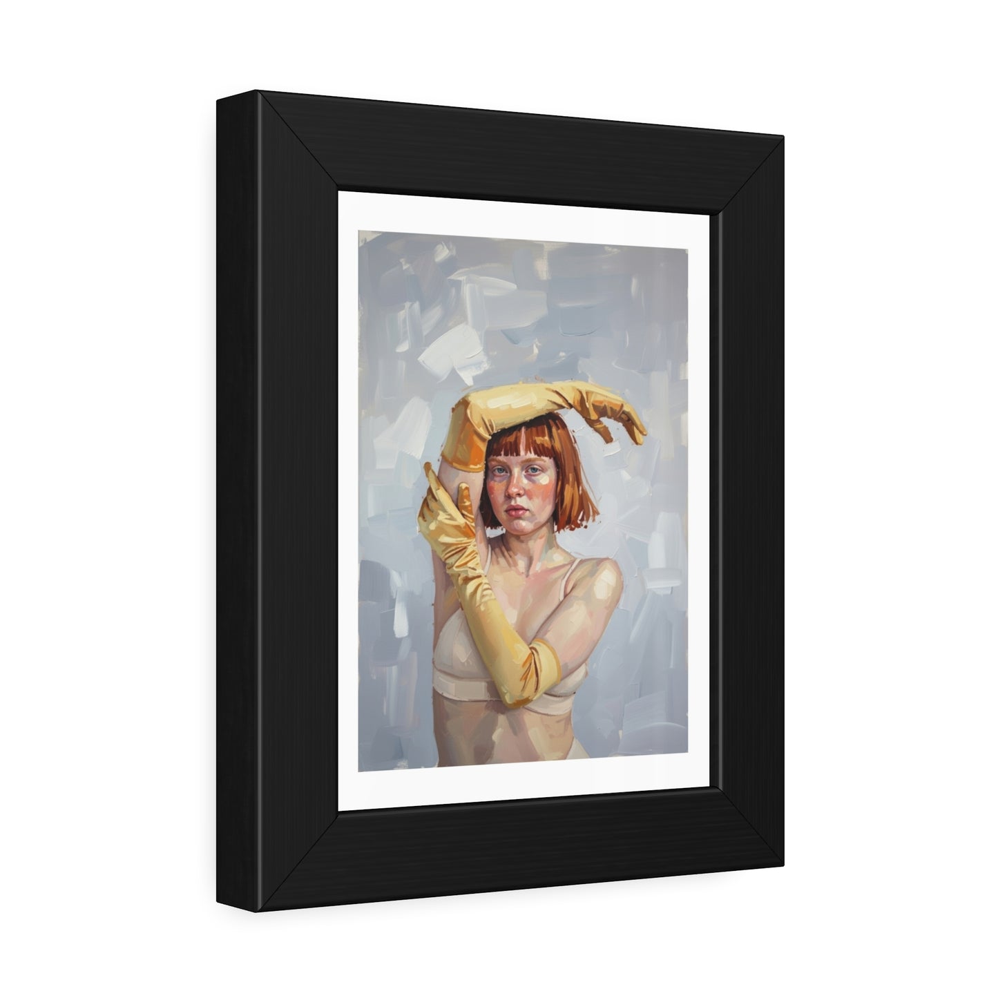 Framed Art Print — Portrait of Woman in Yellow Gloves (Modern Figurative Wall Art)