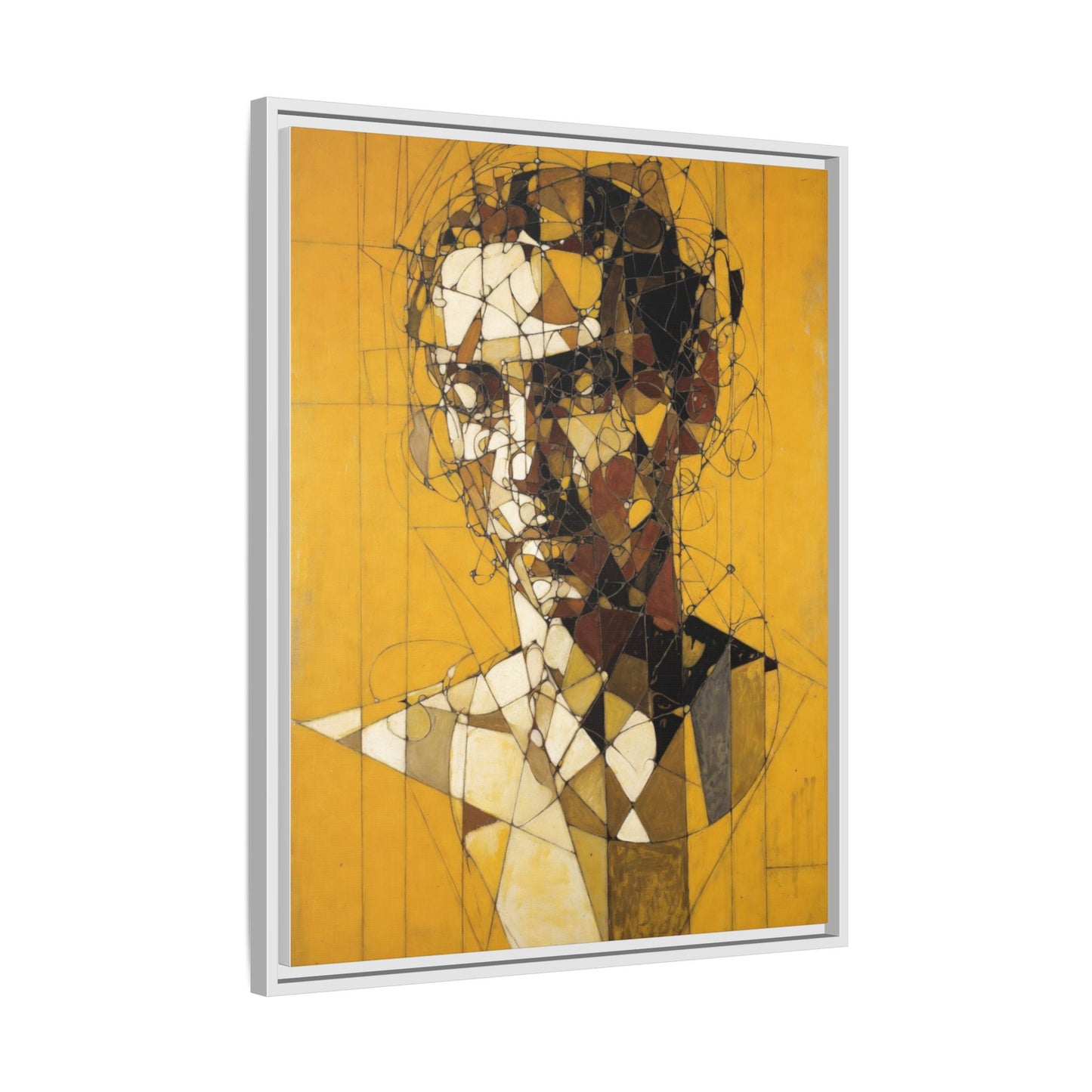 Framed Matte Canvas Art - Abstract Geometric Portrait on Mustard Yellow