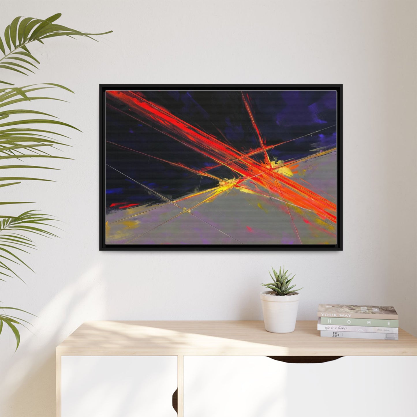 Abstract Red Streaks Framed Matte Canvas Art — Modern Multi‑Color Wall Decor
