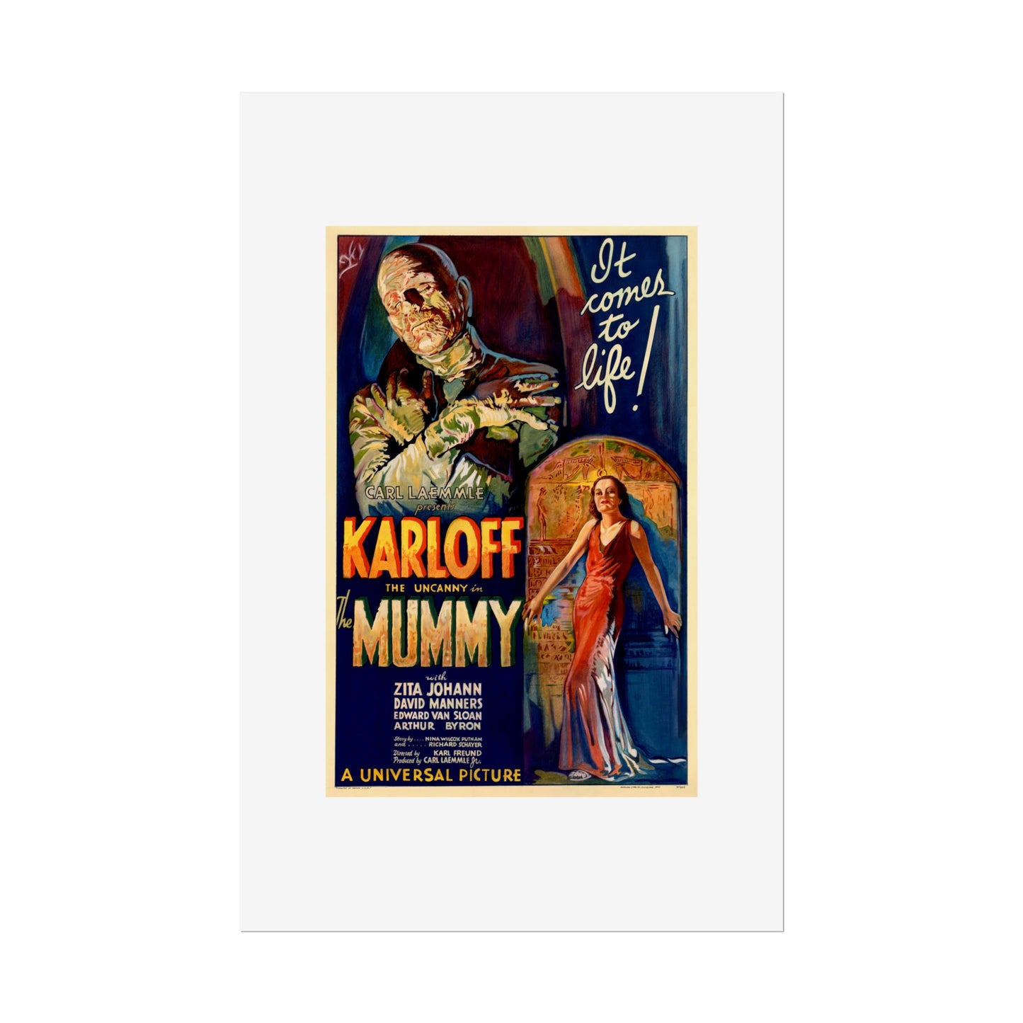 The Mummy 1932 film poster by Karoly Grosz Wall Art Print (Karloff "It Comes to Life!")