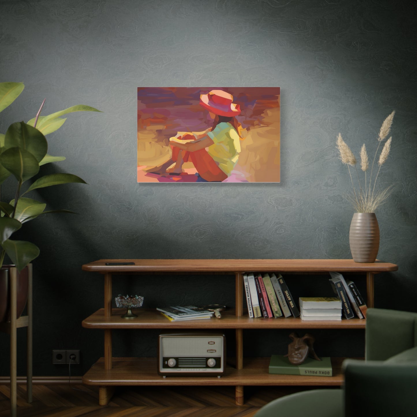 Sunset Daydream Canvas Art — Girl in Hat Matte Stretched Wall Art
