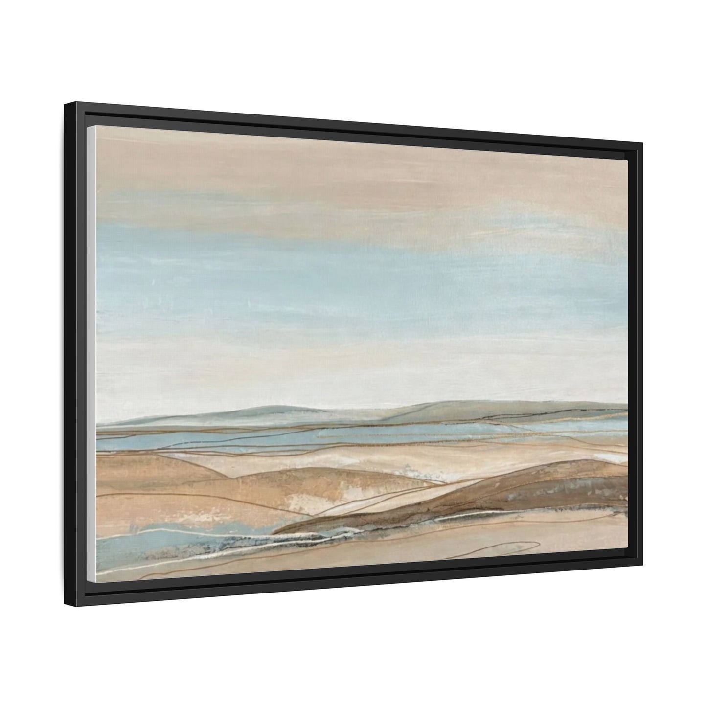 Framed Abstract Landscape Matte Canvas — Serene Coastal Horizon Wall Art