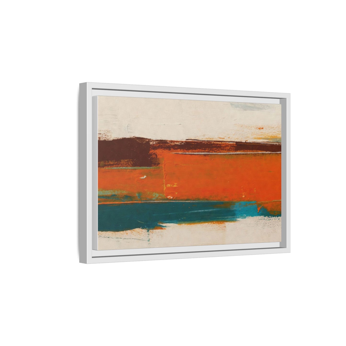 Abstract Horizon Matte Canvas Framed Print — Modern Orange Teal Wall Art