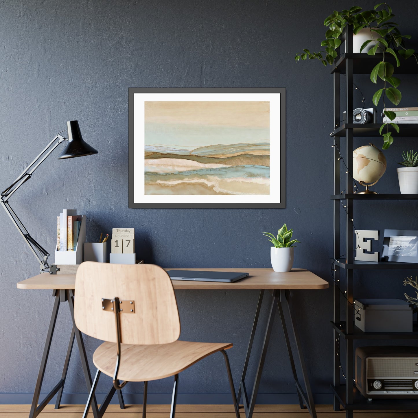 Framed Abstract Landscape Poster — Coastal Watercolor Wall Art