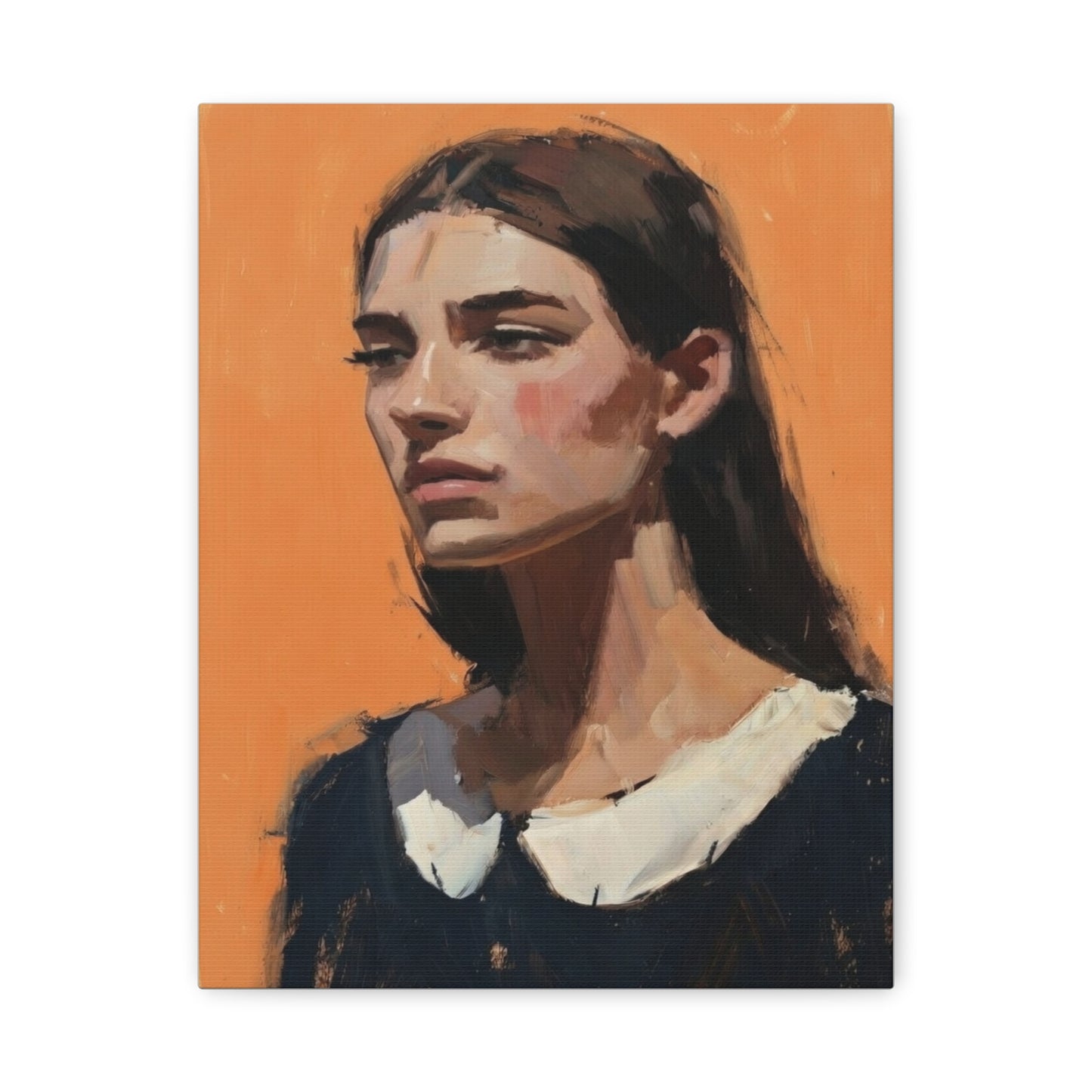 Portrait Canvas Print — Moody Female Figure in Warm Orange