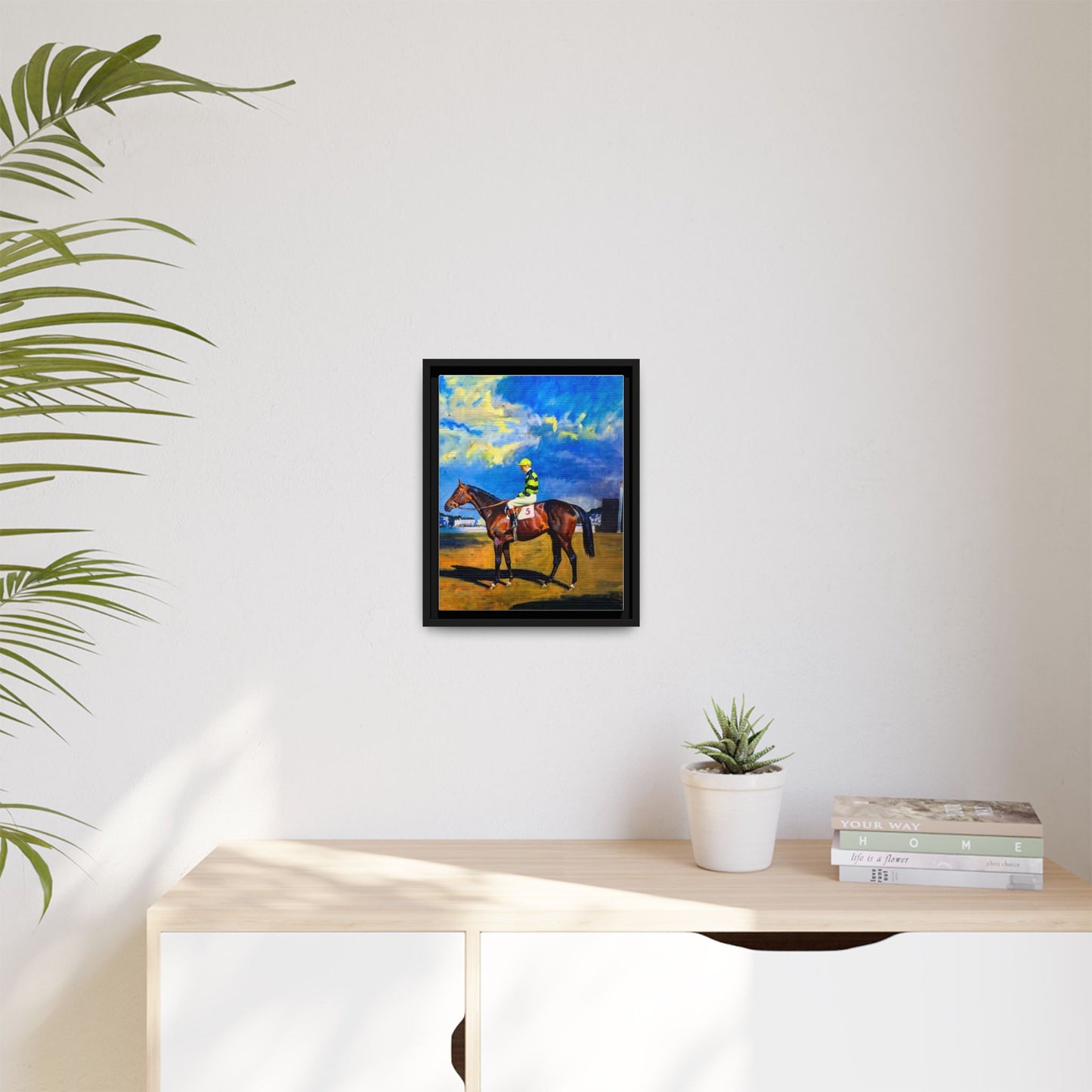 Framed Matte Canvas — Jockey on Racehorse Vintage Equestrian Wall Art