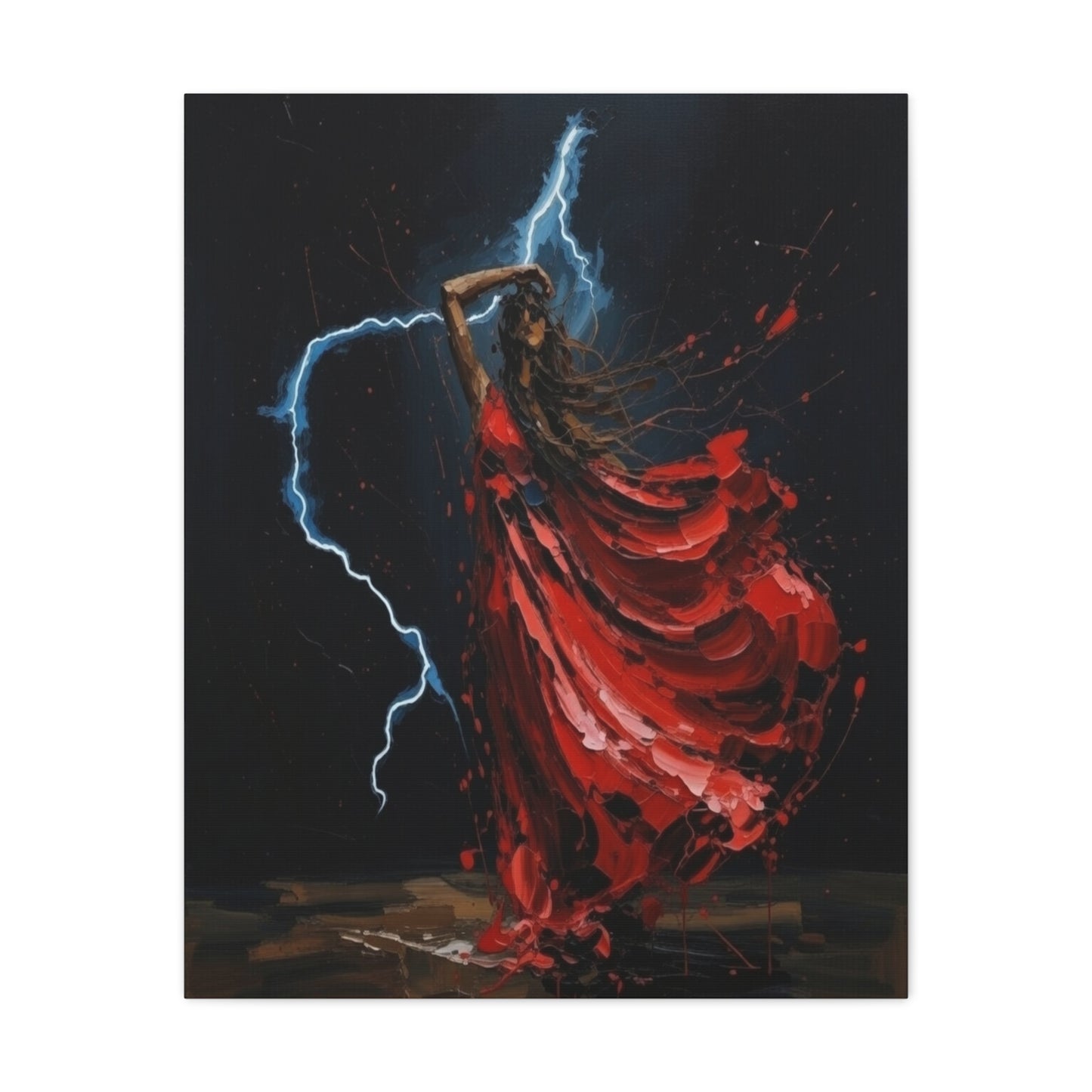 Red Dance Lightning - Matte Stretched Canvas Art