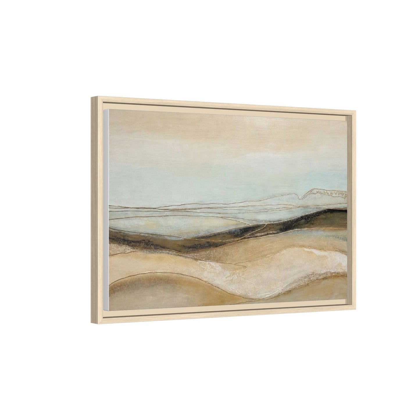 Framed Matte Canvas Wall Art — Neutral Abstract Landscape in Soft Blues & Earth Tones
