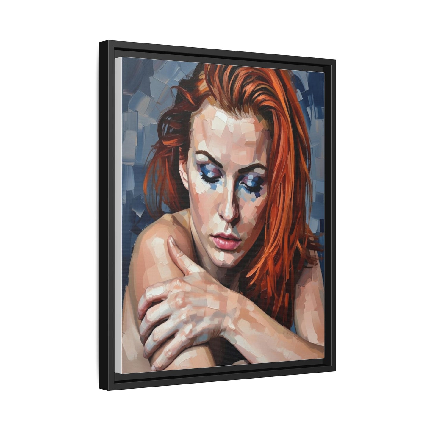Framed Matte Canvas Art – Contemplative Redhead Portrait