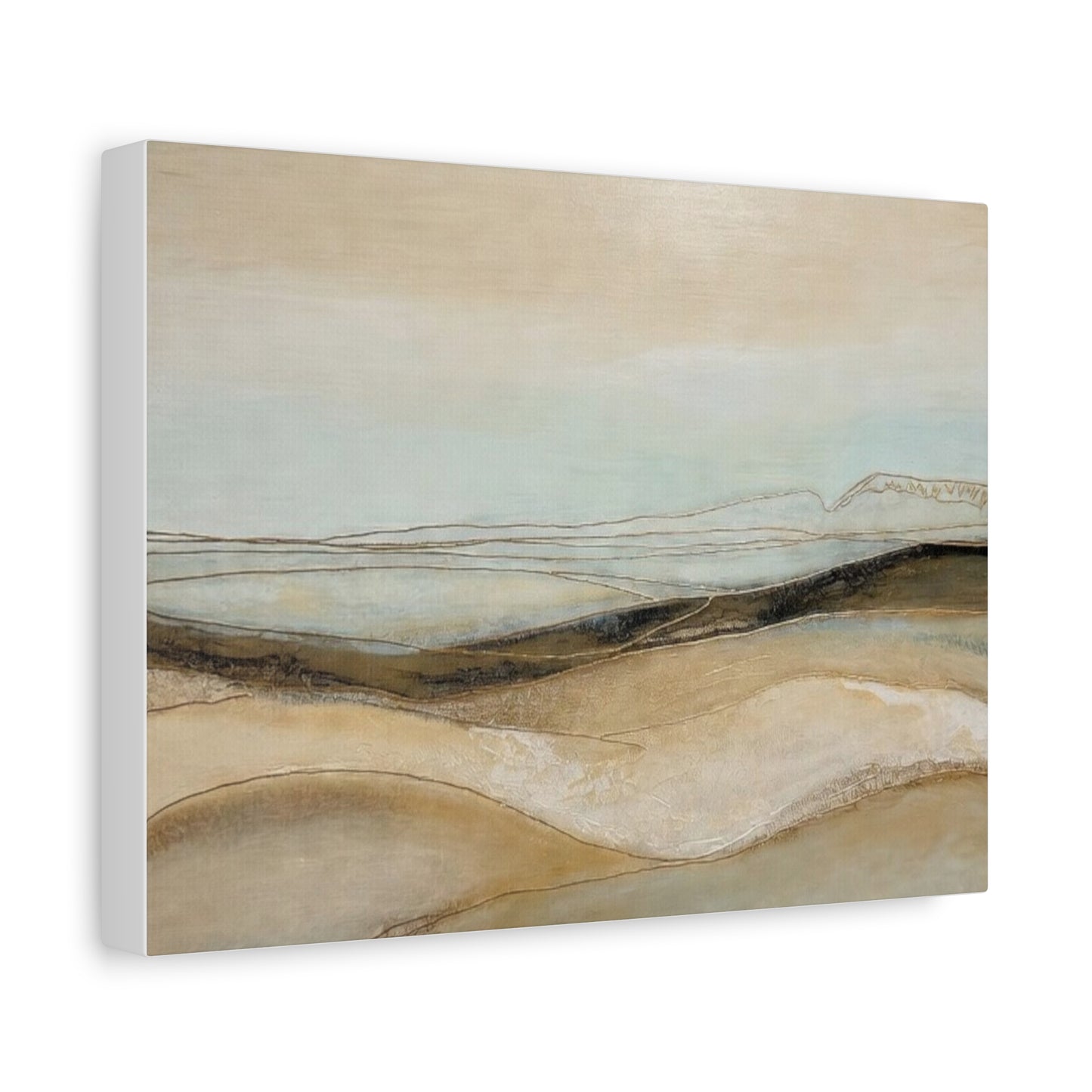 Abstract Coastal Landscape Matte Canvas Wall Art — Neutral Beach Waves Stretched Canvas